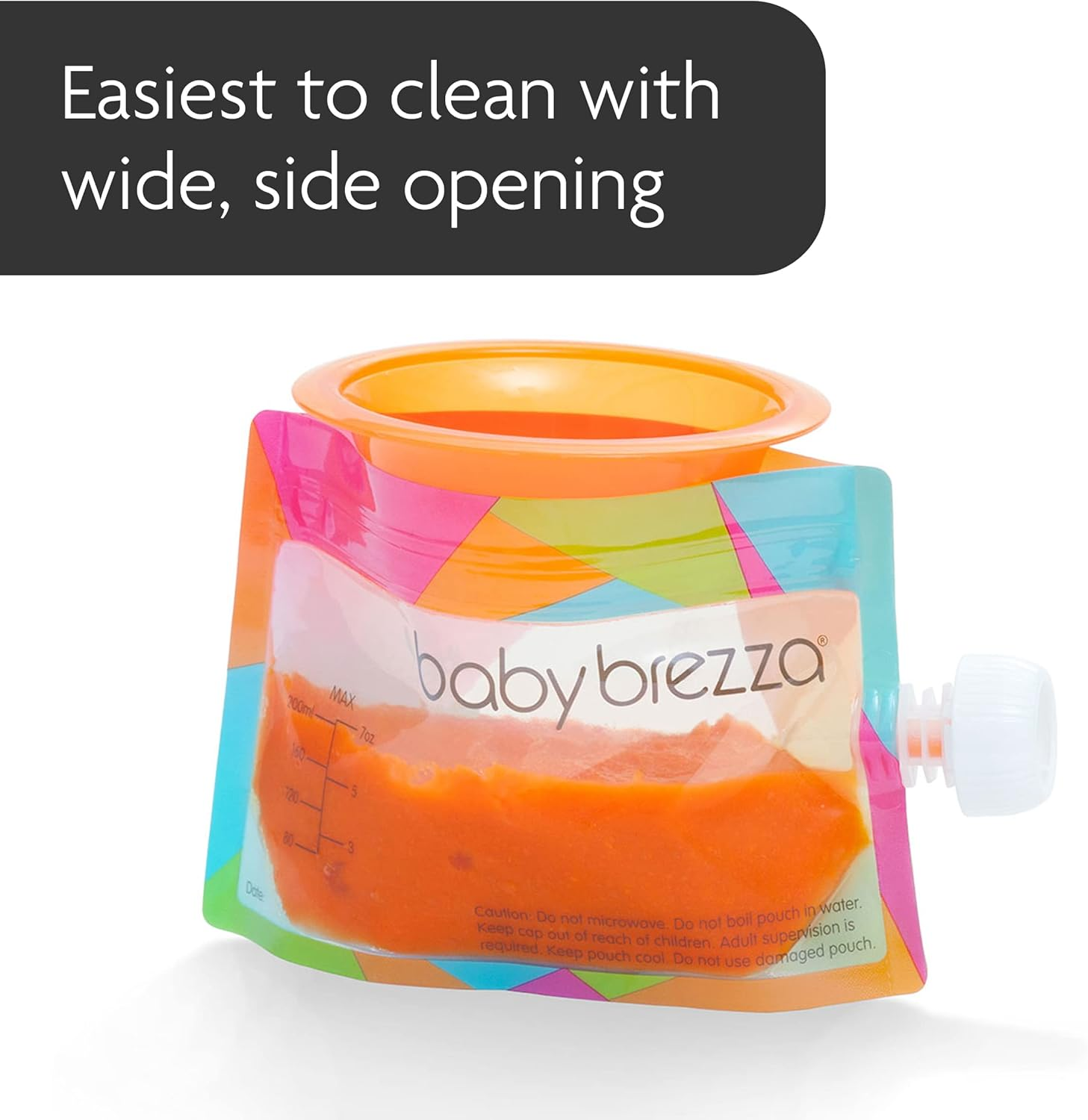 Baby Brezza Reusable Baby Food Storage Pouches, 10 Pack 7Oz - Make Organic Food Puree for Kids or Toddlers and Store in Refillable Squeeze Pouches, Bulk Set Is Freezer Safe & Washable image number 2