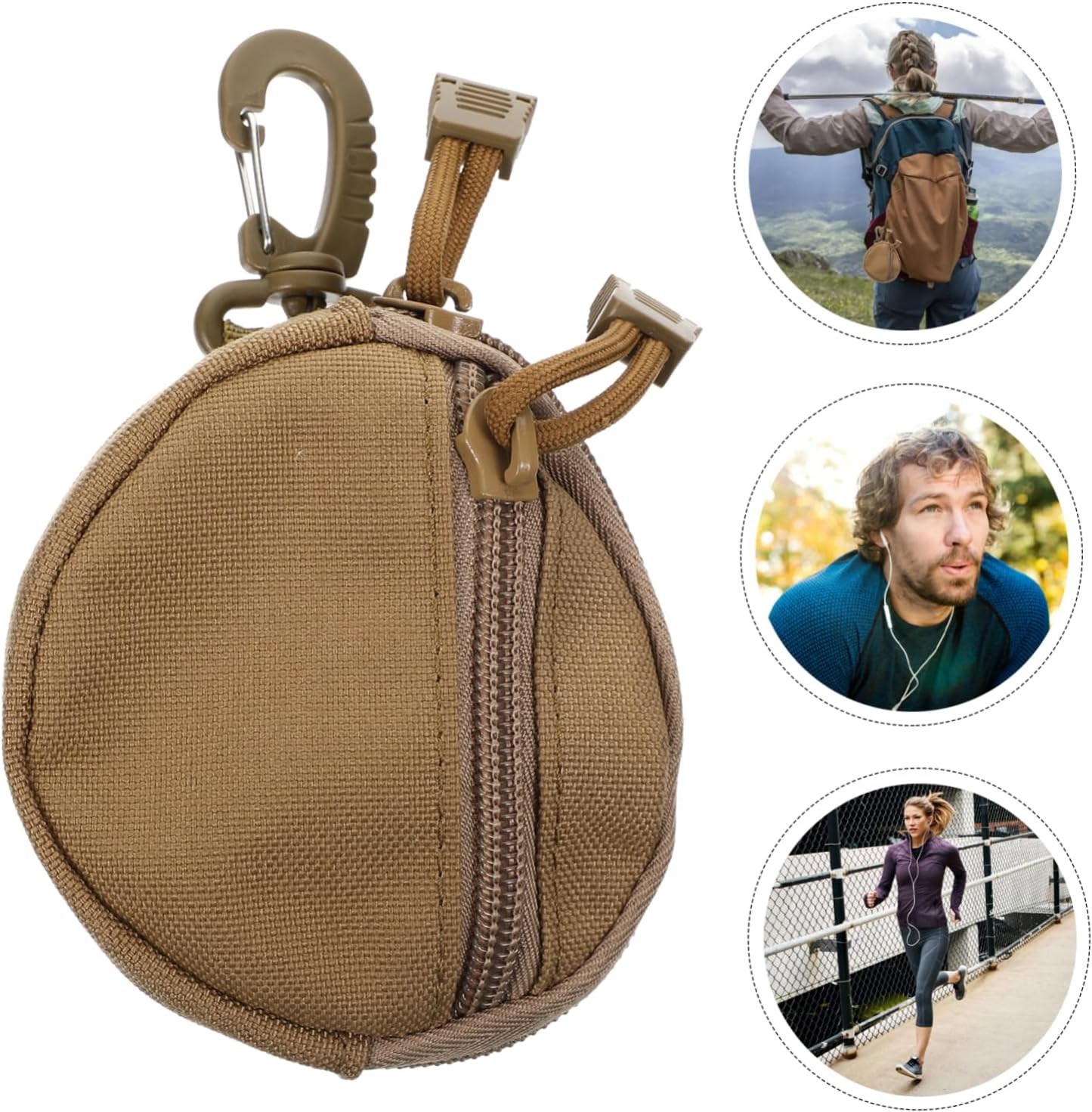 Outanaya Portable Coin Purse and Utility Pouch, Polyester Storage Bag with Hanging Strap, Brown Compact Earphone Carry Case for Outdoor Sports and Travel - Black image number 6