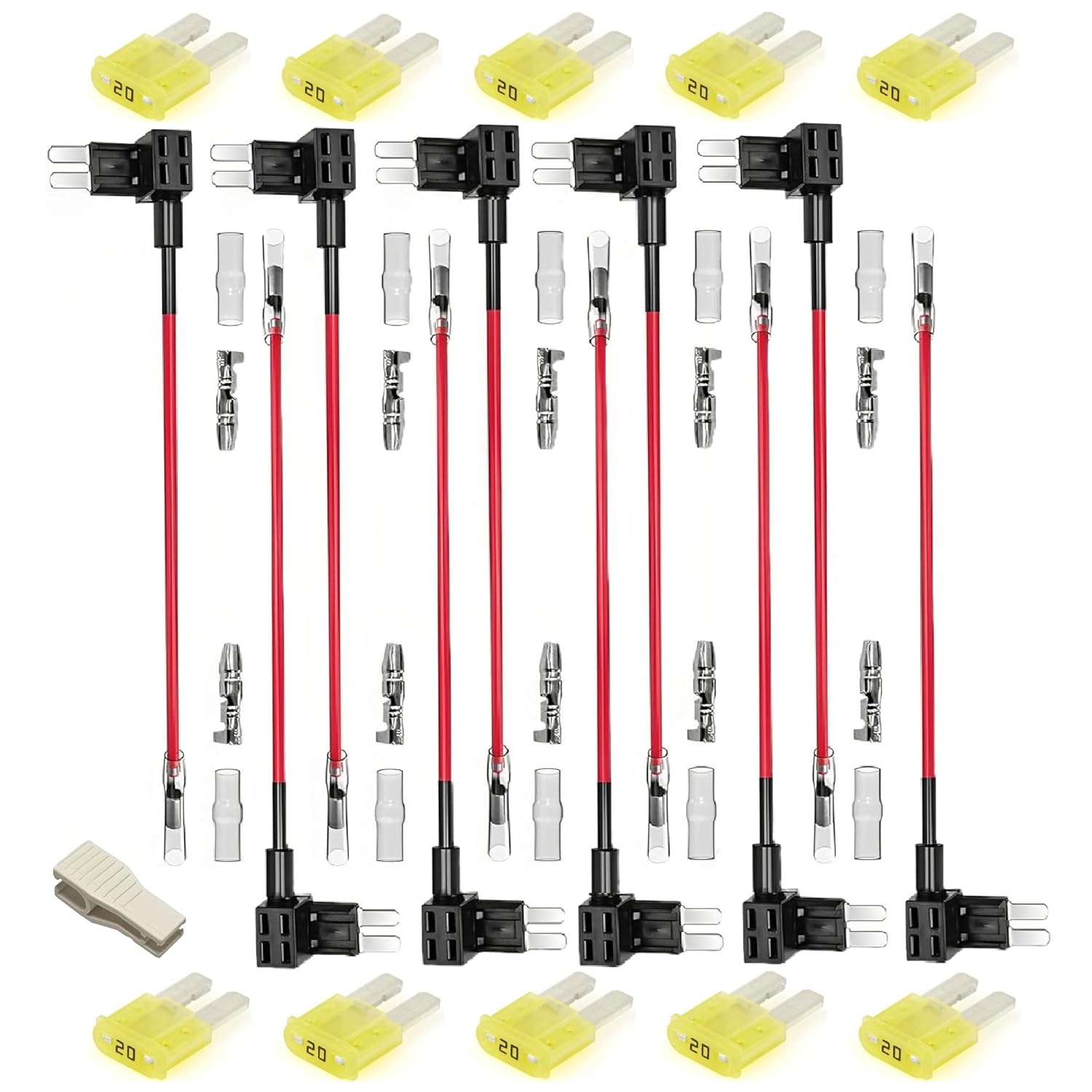 10 Pack Micro2 Add-A-Circuit Fuse Tap Kit with Fuse Puller &ndash; Automotive Piggy Back Fuse Holders with Wire Harness for Car, Truck, SUV, Caravan, Boat Ozchillon (10, 10AMP) image number 1