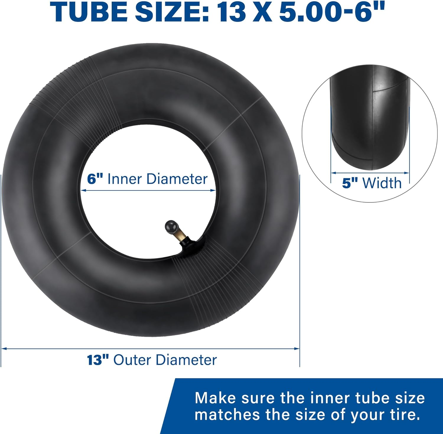 2 Pack 13X5.00-6 Inner Tube for Razor Dirt Quad (Versions 1-18) and Go Kart, Dirt Bike, ATV, Yard Tractors, Lawn Mowers, Snow Blowers, Wagons, Hand Trucks, with TR87 Bent Metal Valve Stem