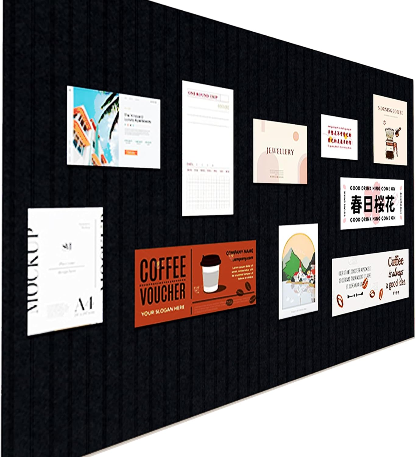 Large Cork Boards for Office, 47"X35" Felt Bulletin Board Tiles Pin Board for Walls Home Decor, Noise Reduction Boards, Panels for Photos Memos, 12-Pack, Black