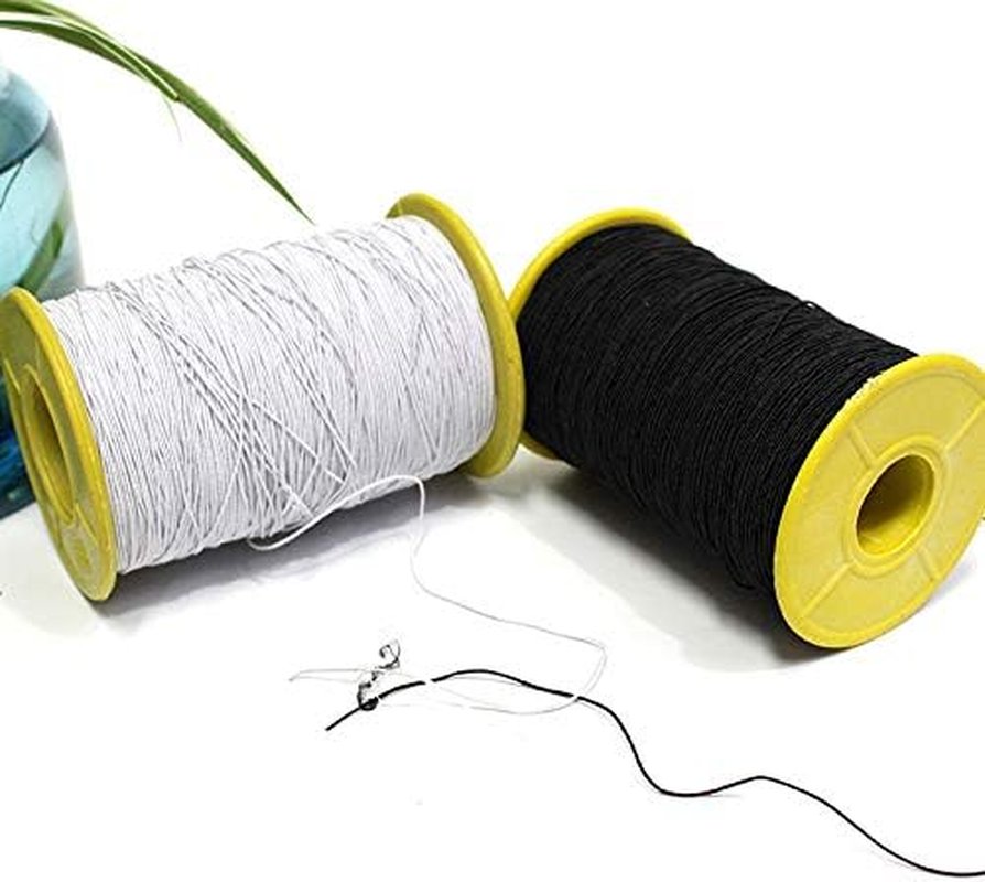 Welliestr (2 Rolls) White and Black Elastic Thread 547 Yard Package 0.5Mm Thickness image number 4