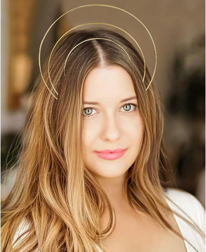 Gold Metal Queen Goddess Angel Halo Crown Headband Hairbands Tiara Hair Hoops DIY Craft Bands Headpieces Party Cosplay Costume Hair Accessories (6 Pack of 3 Layer) image number 4