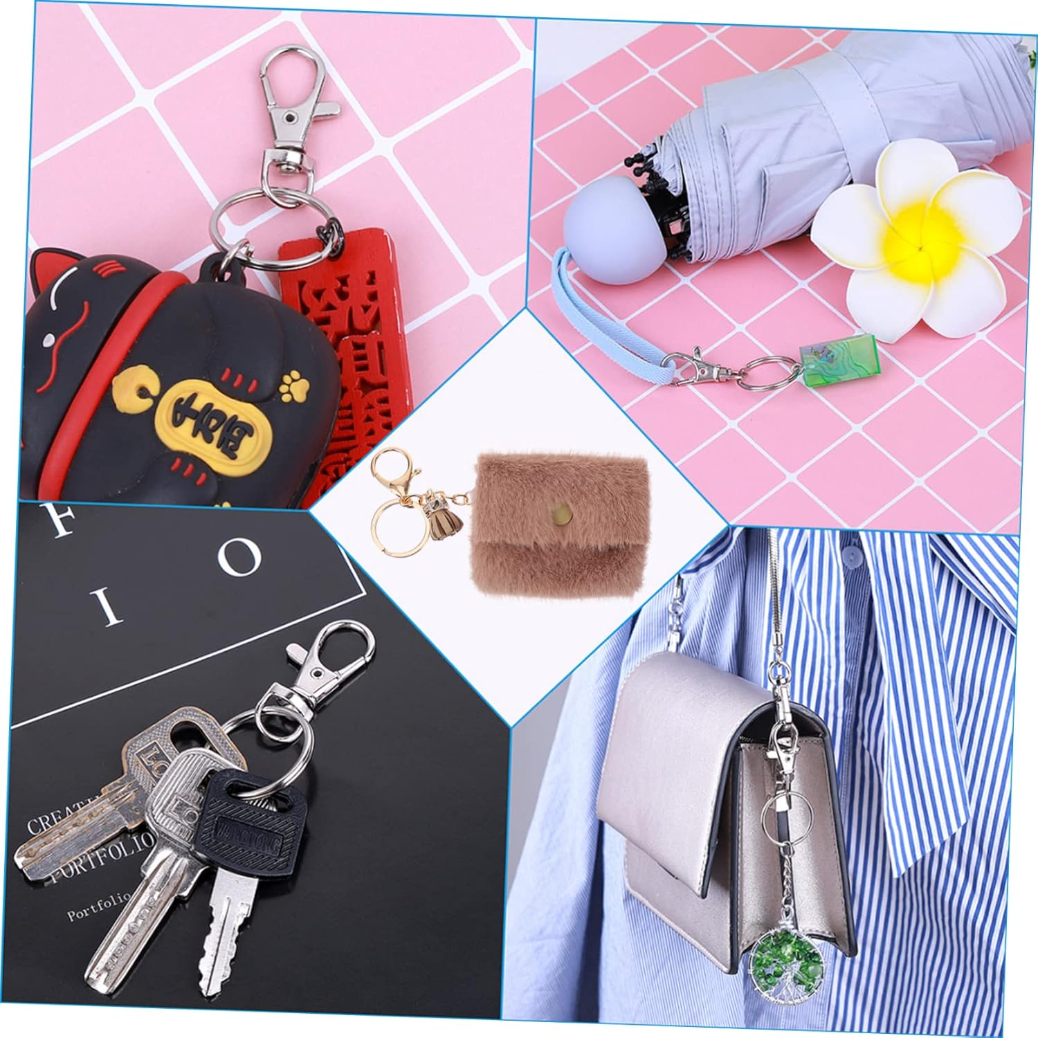 VALICLUD 2Pcs Mini Coin Purse Keychain Adorable Candy Bag Design Key Ring Money Pouch for Keys Handbag Accessories - Pink image number 7