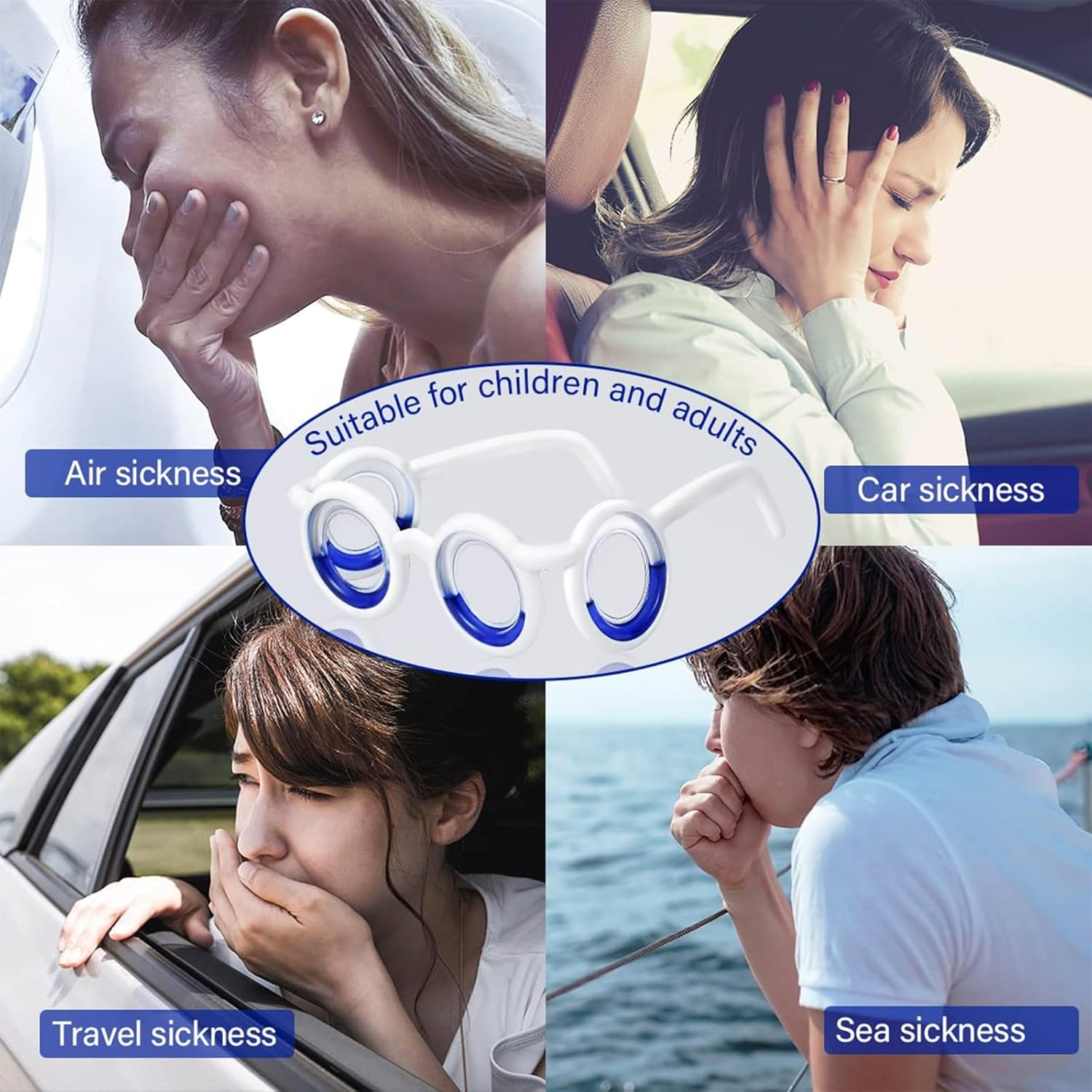 Motion Sickness Glasses - Portable Anti-Motion Sickness Adjustable Lens Technology for Rides/Travel/Games, Anti-Motion Sickness Smart Glasses for Adults and Children (White) image number 2
