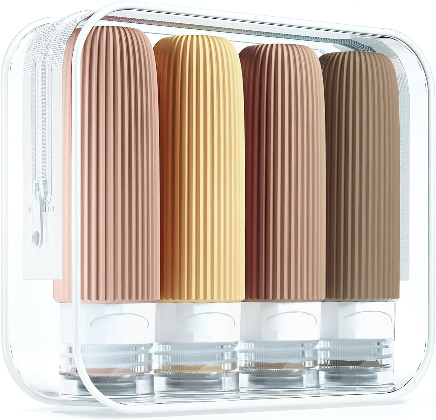 Mrsdry Travel Bottles for Toiletries, Tsa Approved 3Oz Portable Bottles, BPA Free Leak Proof Squeezable Silicone Size Containers, Accessories with Clear Toiletry Bag (4 Pack), Pink