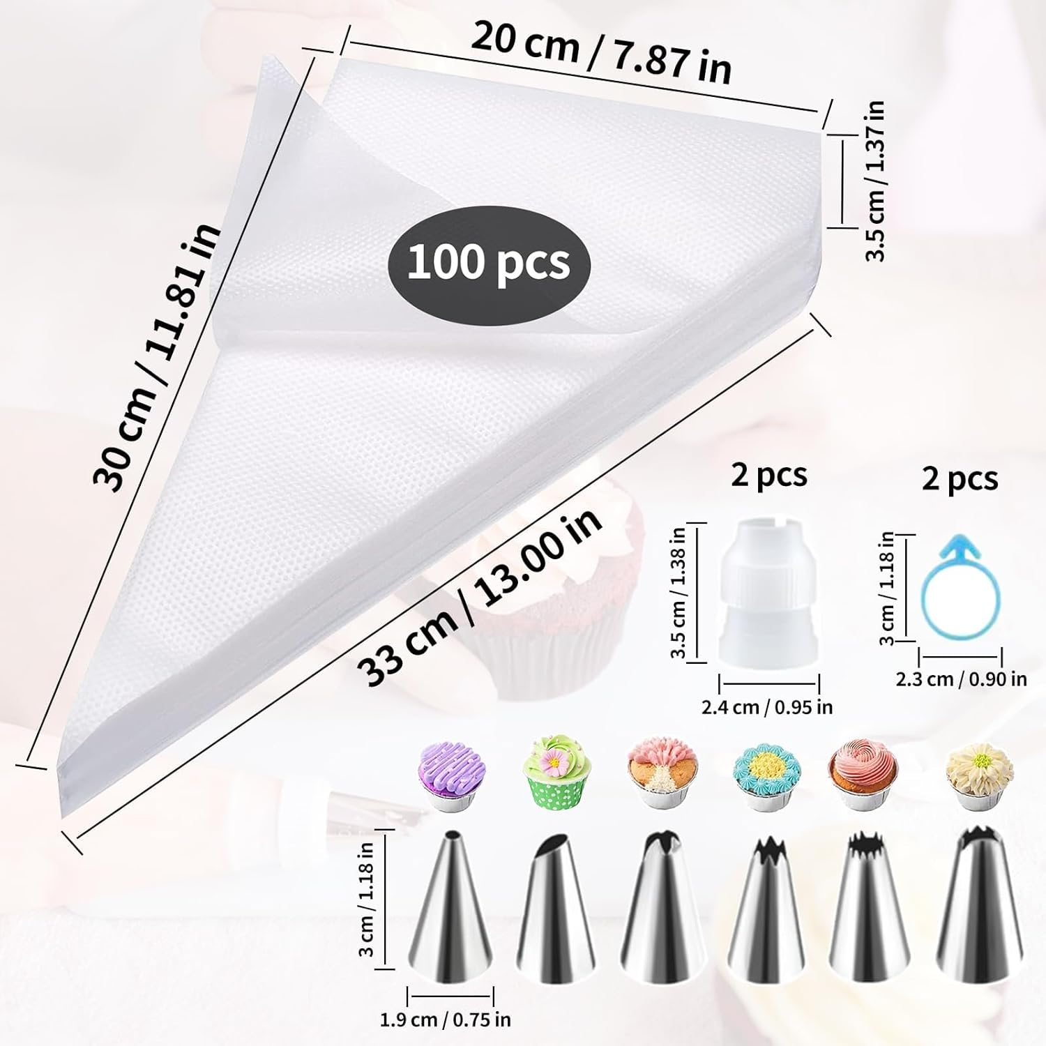 110Pcs Piping Bags and Nozzles,Cake Decorating Disposable Piping Bag with Stainless Converter for DIY Decorating Cakes and Cupcakes ﻿ image number 4