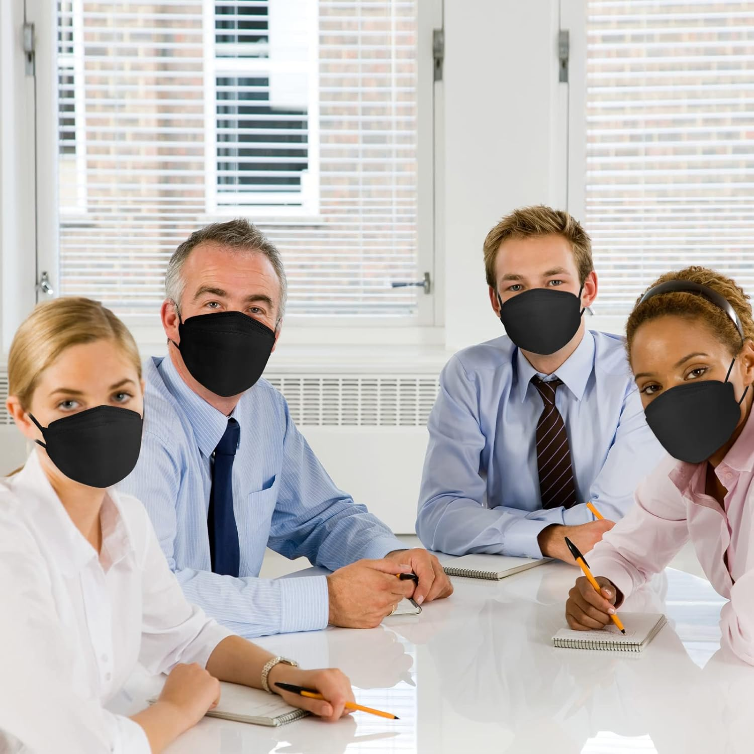 KF Design Mask Black, Adult Sized Mask for Women Men, Comfortable Breathing Mask for Adjustable Snug Fit, 4 Ply Filtering Protective Mask Cover - 10 PCS image number 5