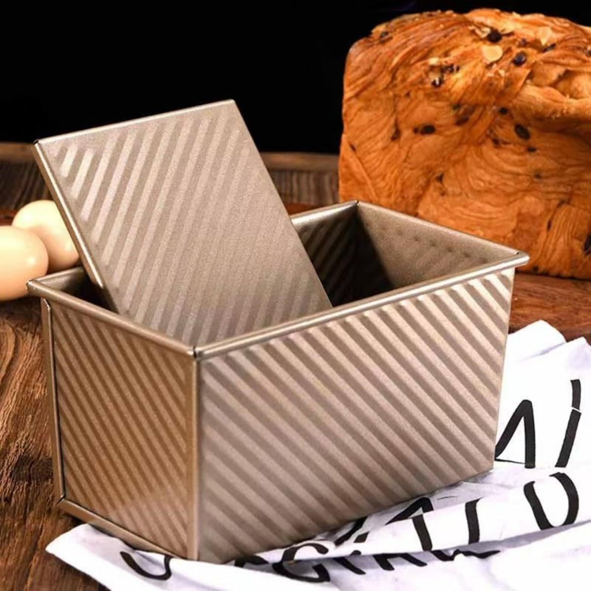 Pullman Loaf Pan 1 Pack, 450G Non-Stick Bread Pan with Lid Carbon Steel Gold Toast Box Mold with Cover for Bakeware Bread, Bread Pans for Homemade Bread, Baking Bread image number 5