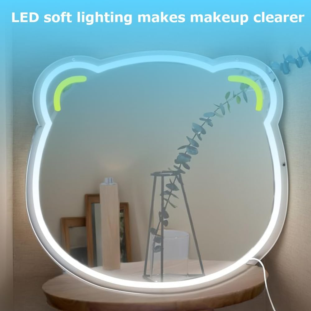 Bear-Shaped Light Makeup Mirror with Led Lighting, Durable Acrylic Vanity Mirror, Makeup Mirror Neon Sign Room Decor, for Room Decor with Lights Teen Girl Gifts image number 5
