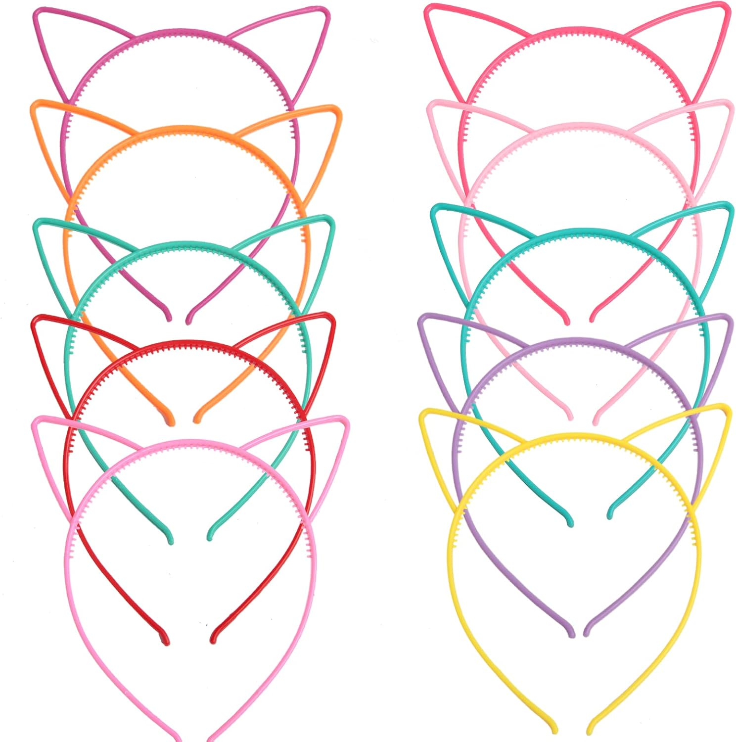 10 Pcs Girls Plastic Cat Ears Headband Simple Comfortable Headdress（10 Colors）