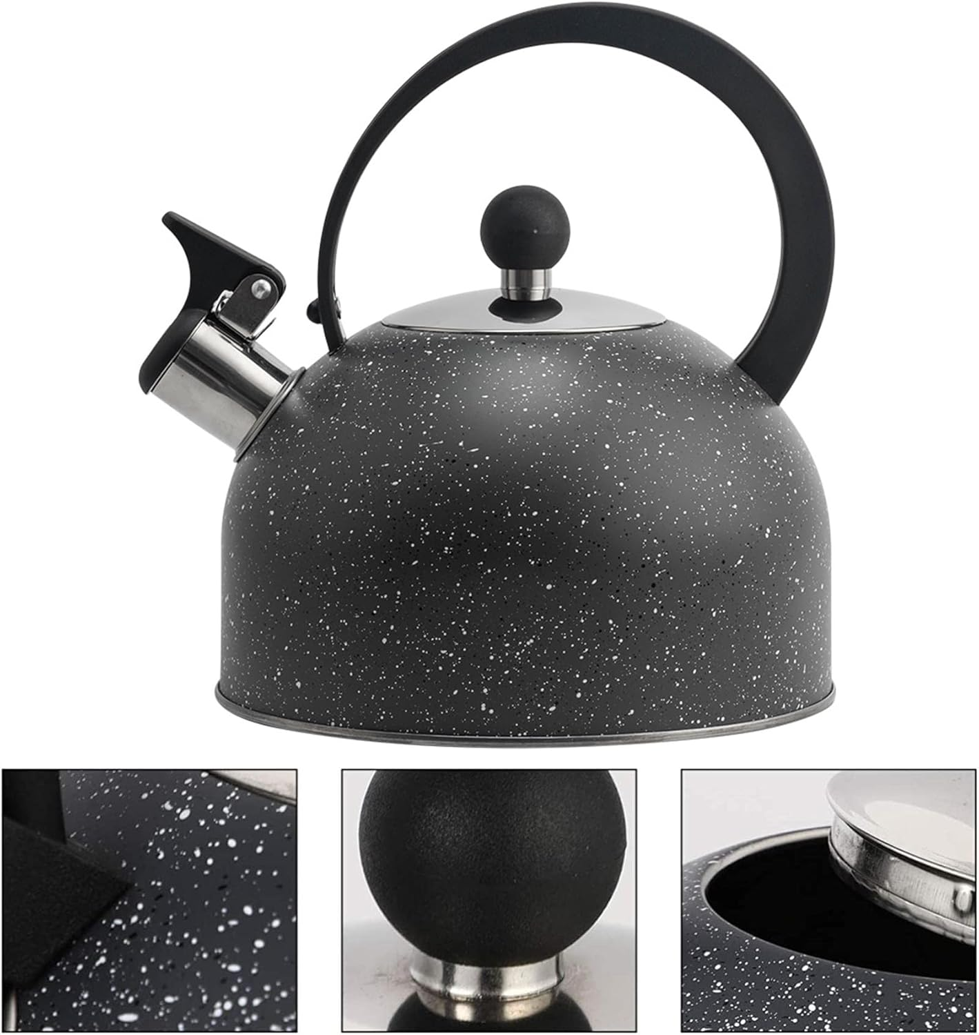 Whistling Tea Kettle Stovetop, 85 OZ / 2.5 Liter Stainless Steel Teapot, Induction Stone Kettle with Loud Whistle - Perfect for Preparing Hot Water, Coffee,Milk (Black) image number 2
