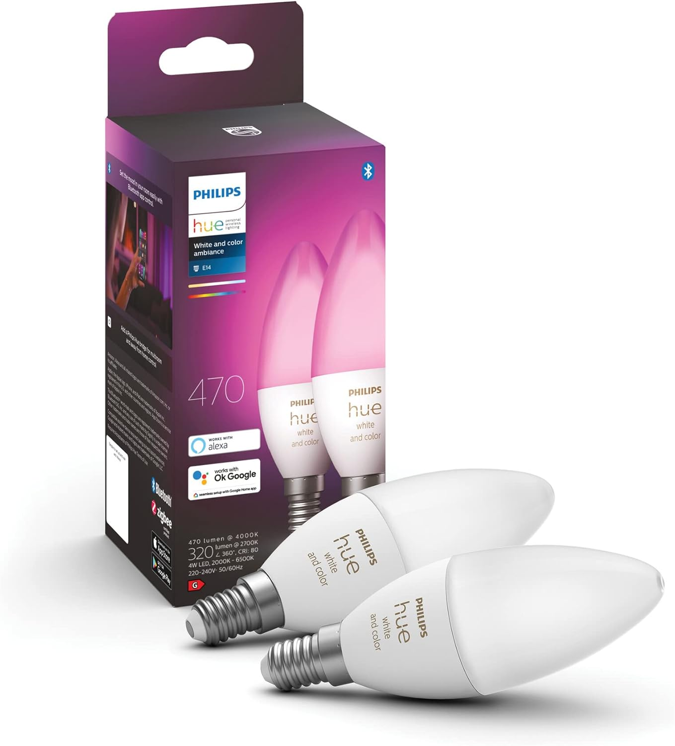 Philips Hue E14 Color Ambiance LED Bulb (Pack of 2) image number 1