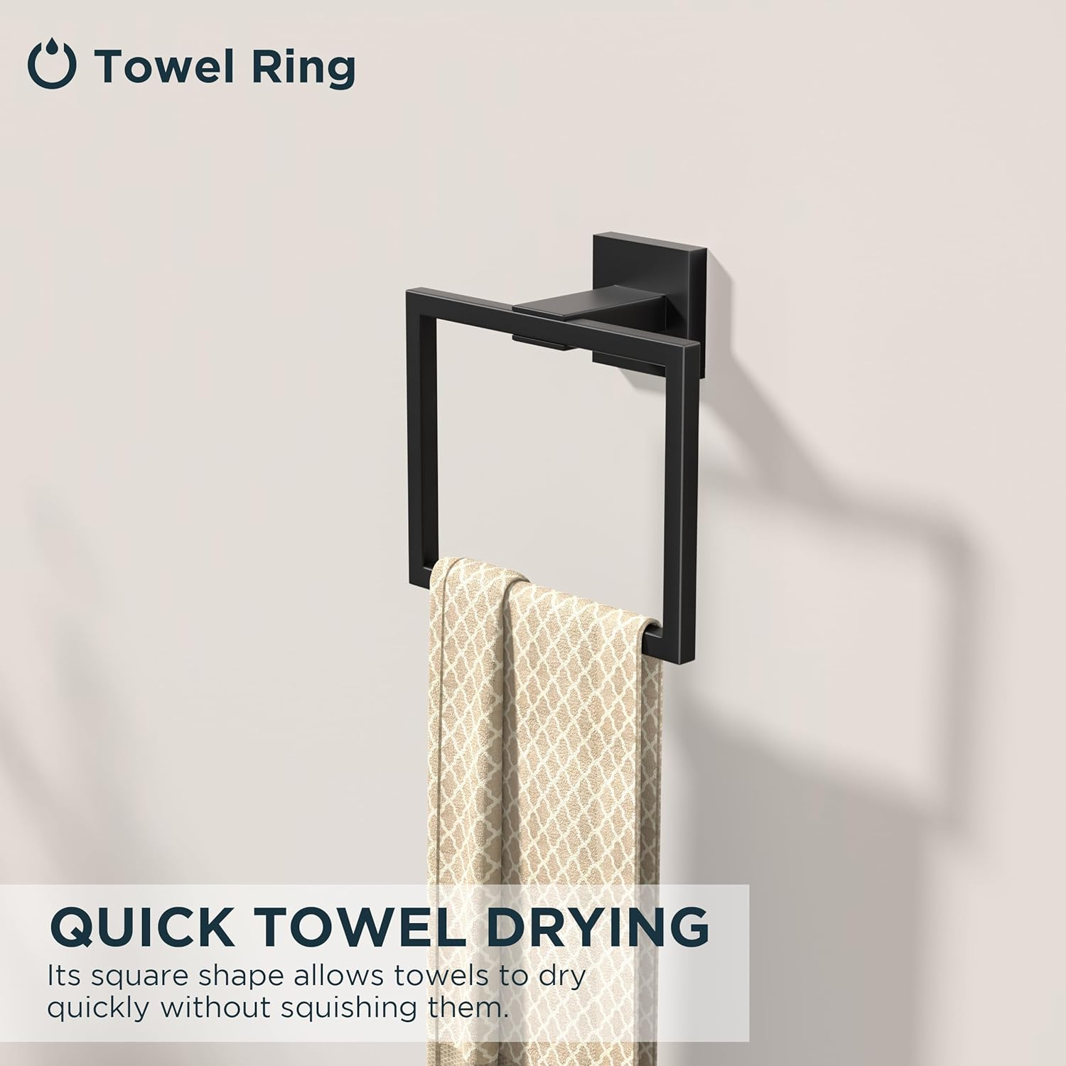 FORIOUS Toilet Roll Holder, Wall Mount SUS304 Stainless Steel Pivoting Towel Ring Set, Toilet Tissue Holder for Bathroom, Square Hardware Set Matte Black - Gold image number 6