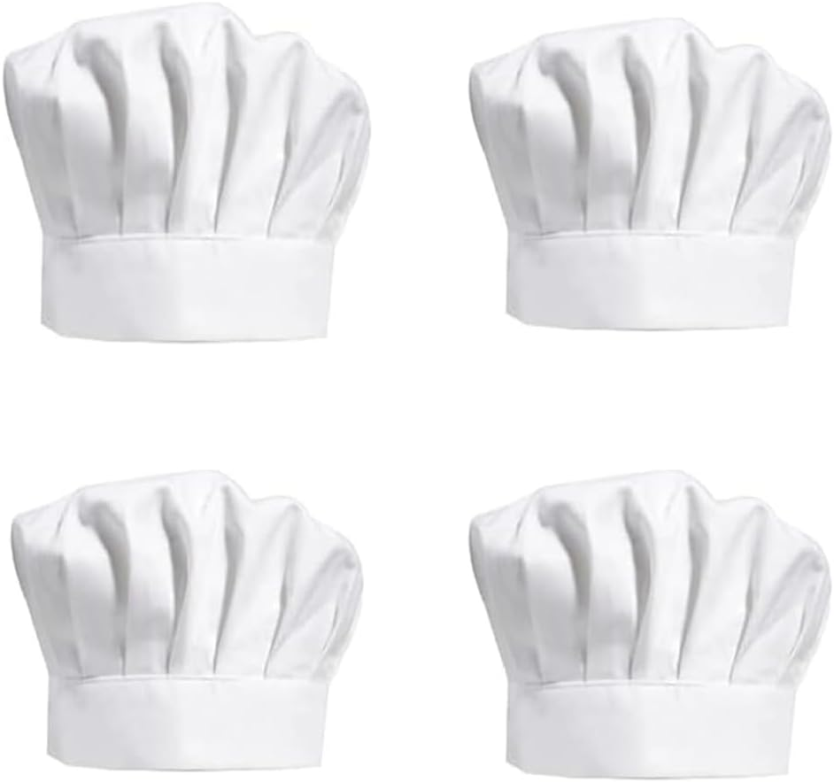 Walquicks 4 Pcs Chef Hat, Catering Hats,White Chef Caps, Adjustable Elastic Cotton Cooking Cap, Reusable and Washable Durable Cooking Chef Cap for Home, Restaurant, Kitchen, Baking and Party Favors image number 1