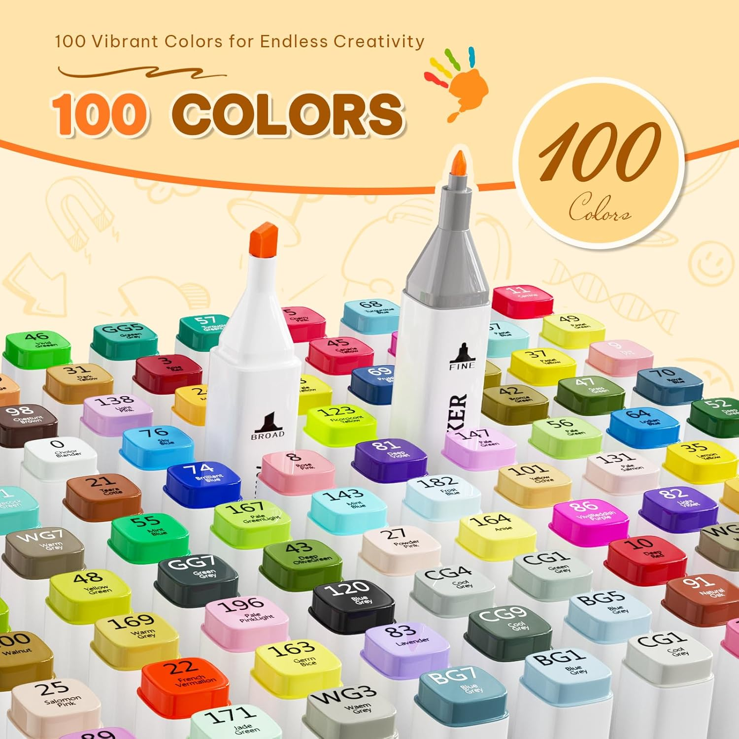 Sashion 100 Colors Alcohol Markers - Dual Tip Colouring Art Drawing Markers, Alcohol Based Markers Set for Kids, Artist, Adult, Highlighter Pen Sketch for Painting, Coloring, Sketching and Drawing