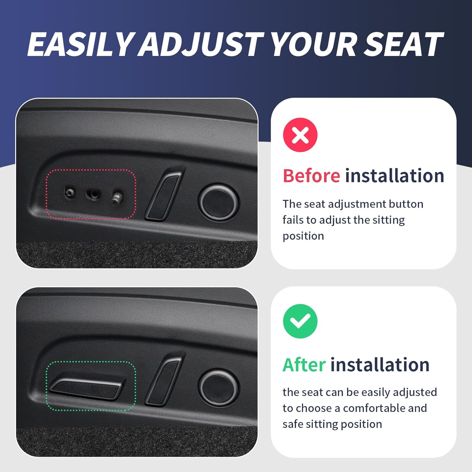 Betherioa Seat Adjustment Button Compatible with Tesla Model 3 Model Y 2021 2022 2023 2024, Driver Side Seat Cushion Forward Adjustment Button Cover Replacement, Replaces Part 1098840-00-D (Black) image number 5