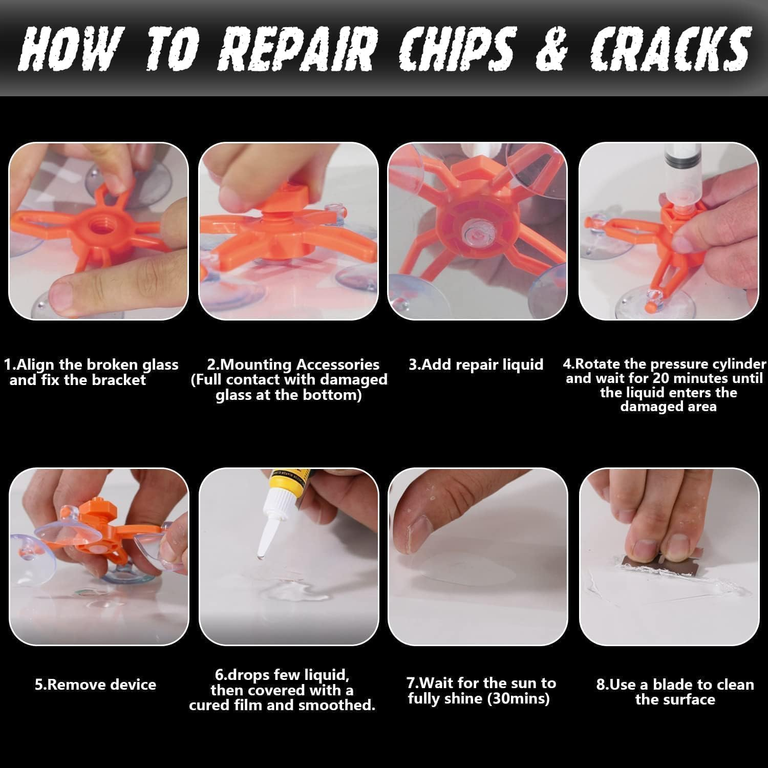 Professional Windshield Repair Kit for Long-Lasting Chip & Crack Repair - Stops Crack Spreading on Car and Truck Glass - Complete DIY Automotive Glass Solution - Orange