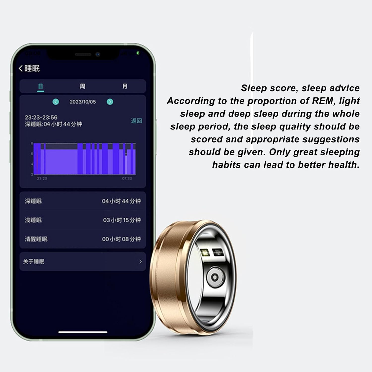 Smart Ring Health Tracker for Men and Women, BT 5.1 NFC Sleep Body Temperature Monitoring Step Counter, IP68 Smart Ring for Video Scrolling Book Page Flipping (Gold) image number 4
