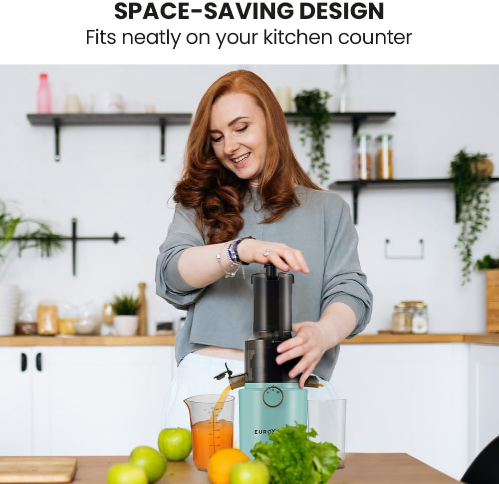 Eurochef Cold Press Slow Juicer Machine, Large Chute, 200W, Seafoam Green