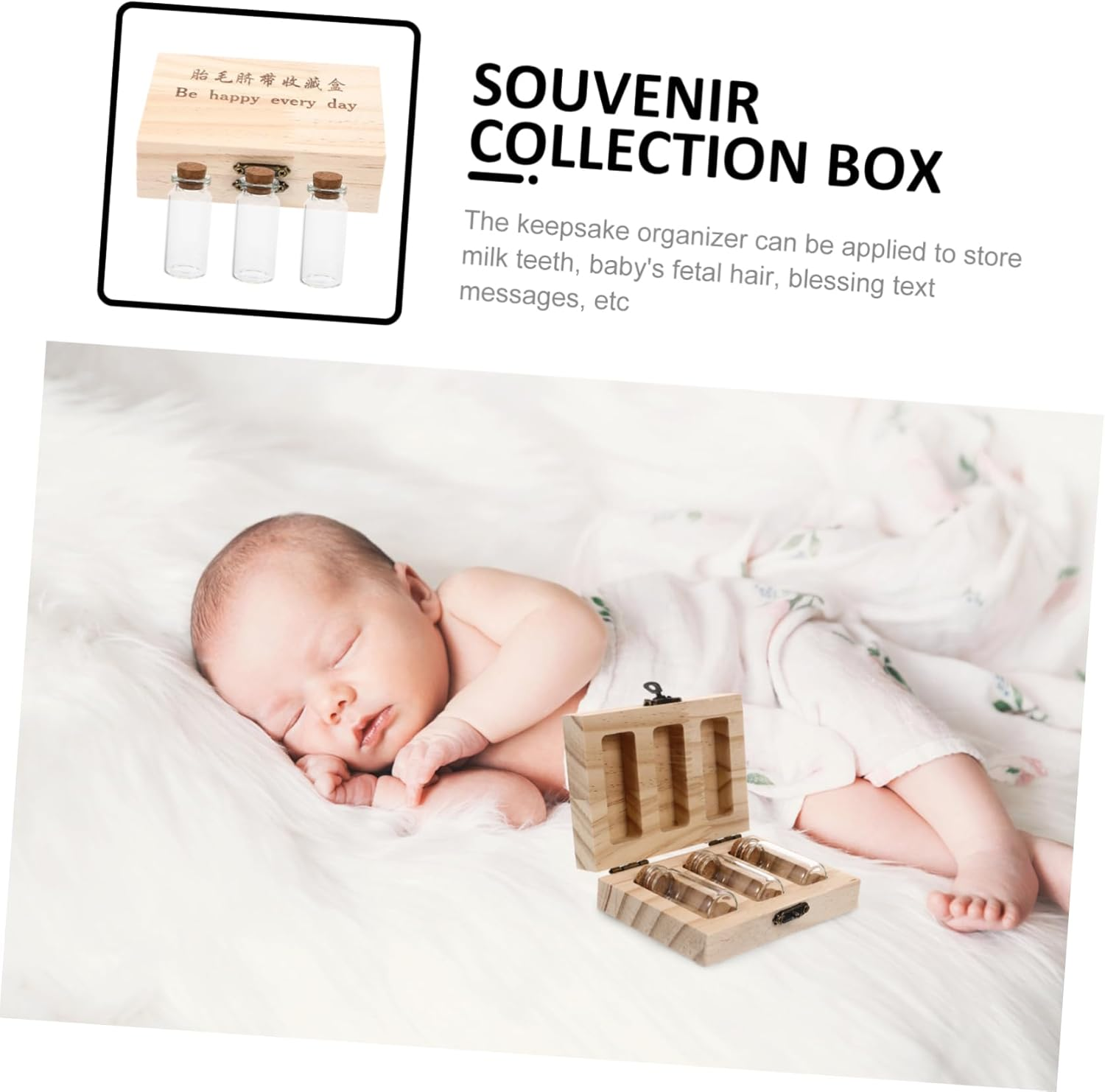 Fetal Hair Preserving Box Wooden Keepsake Organizer for First Hair and Umbilical Cord Compact Storage Bottle with Design Fun and Practical Memory Holder image number 1