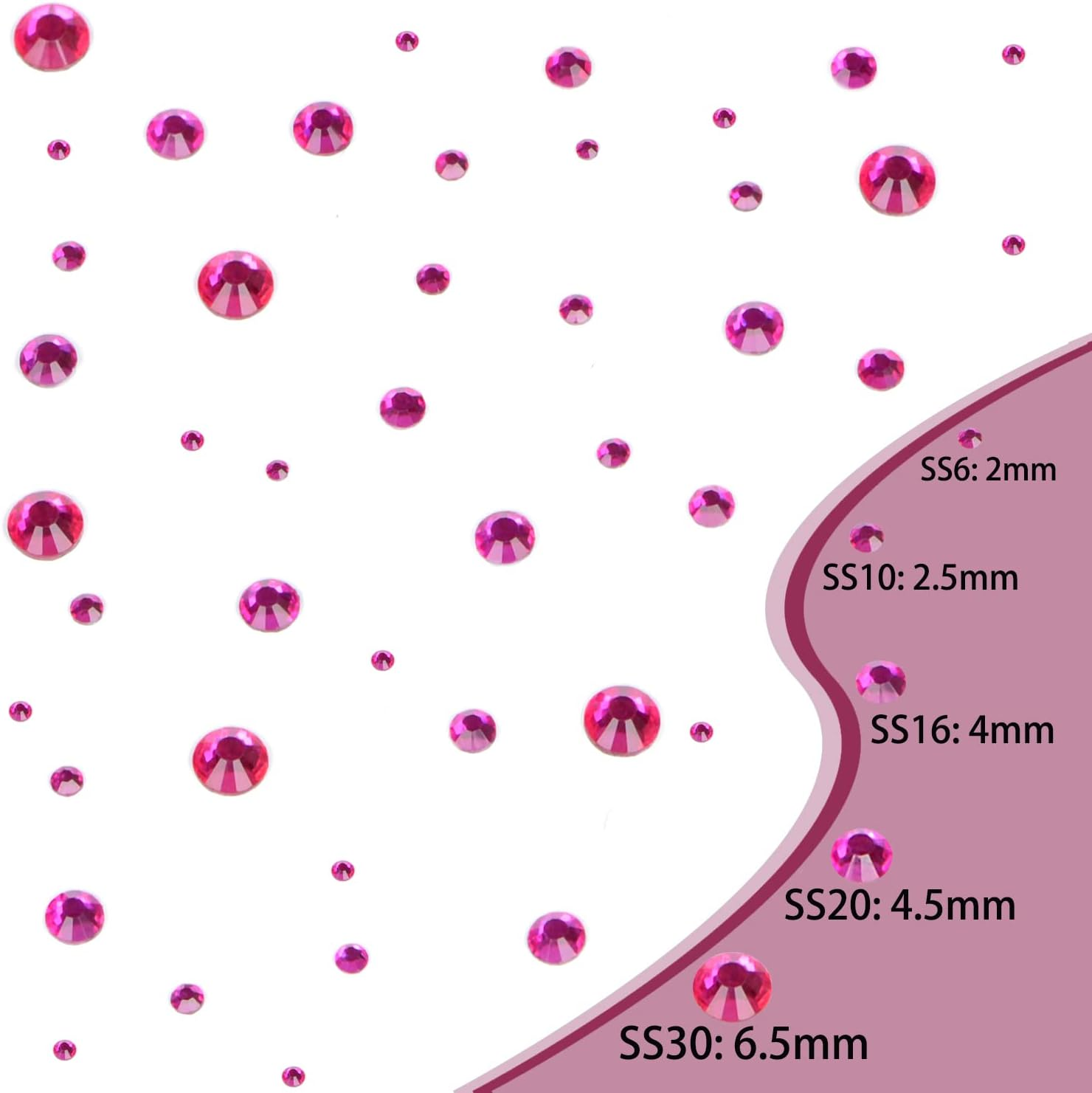 QOGIR 6300Pcs Fuchsia Hotfix Rhinestones for Crafts Clothes DIY with Tweezers and 2 Picking Pens Mixed Size Flatback Rhinestone