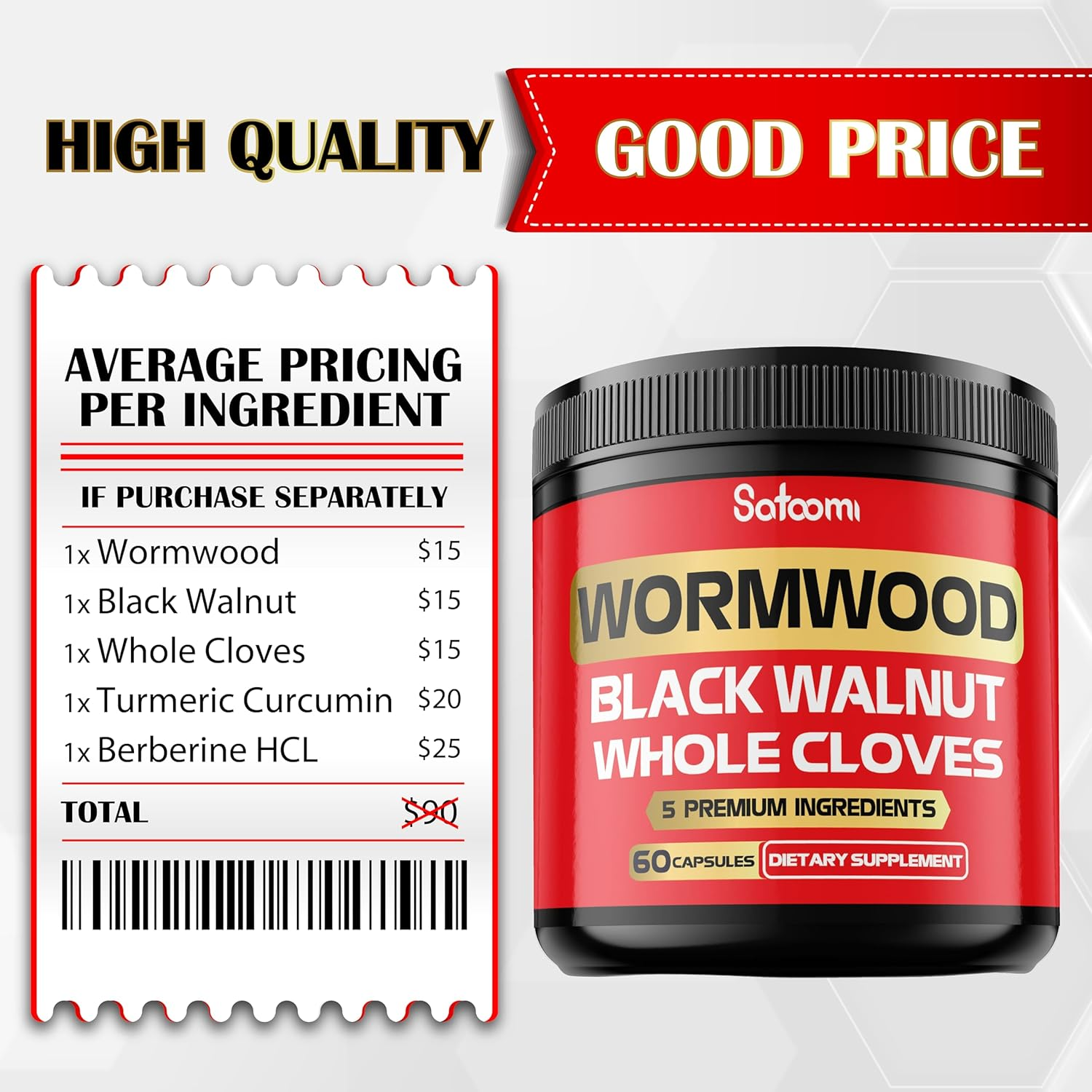 5 in 1 Wormwood Capsules Supplement - Extracted from Black Walnut, Whole Cloves, Turmeric and Berberine Hcl - Immune System & Digestion Health - 60 Capsules image number 2