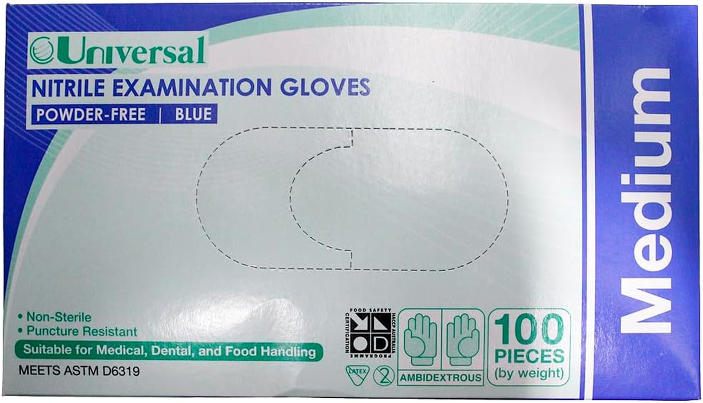 Universal Nitrile Examination Gloves, Blue, 100 Count
