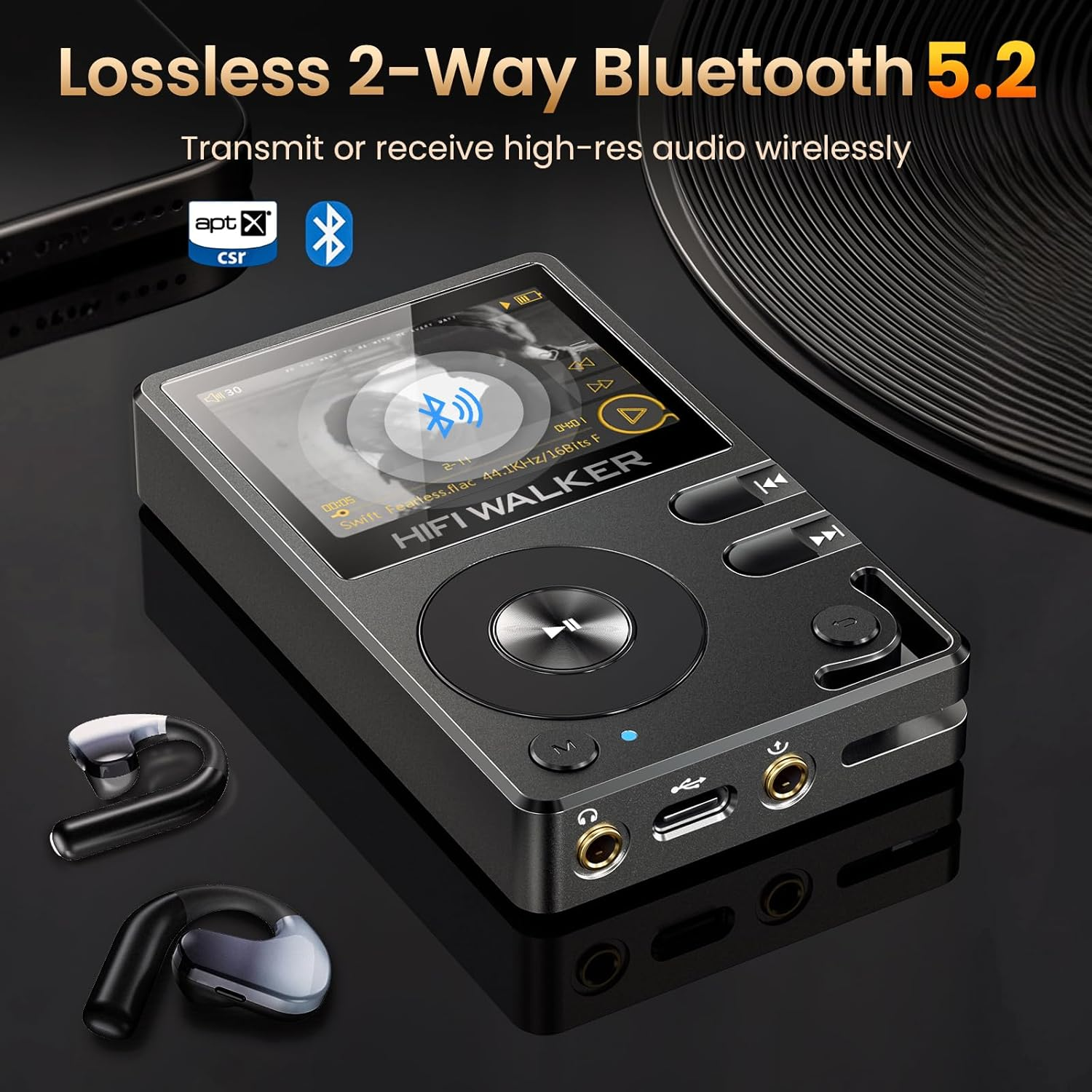 HIFI WALKER H2 Hifi MP3 Player with Bluetooth 5.2, Lossless DSD FLAC Player, Digital Audio Player Hi Res Portable Music DAP Player with 64GB Micro SD Card, Support up to 256GB