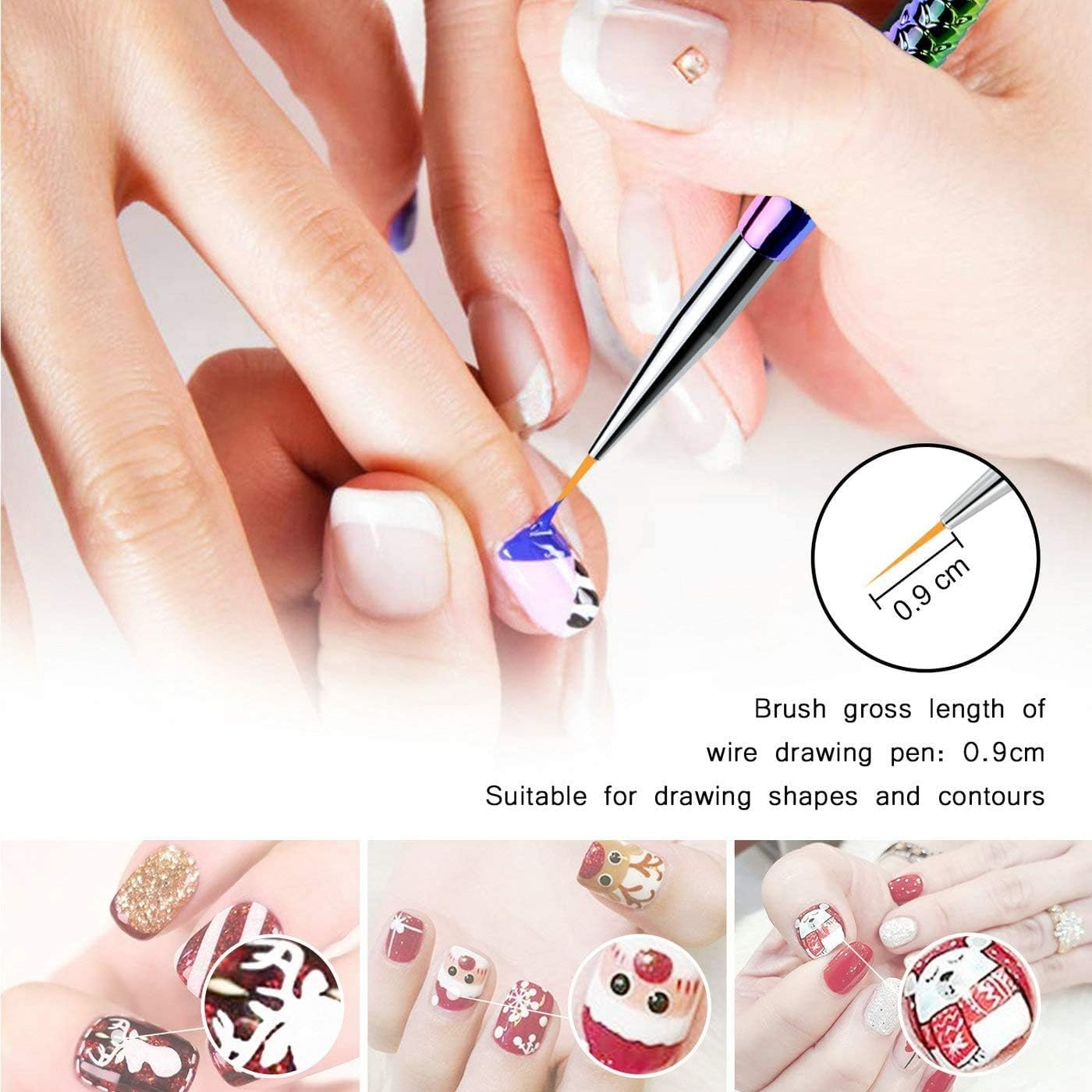 ANCLLO Pack of 3 Nail Art Brushes, Professional Nail Art Brushes, Colourful Fishtail Brushes, Dotting Tool Pieces, Nail Art Liner Brush, Nail Art Painting Liner Pen image number 4