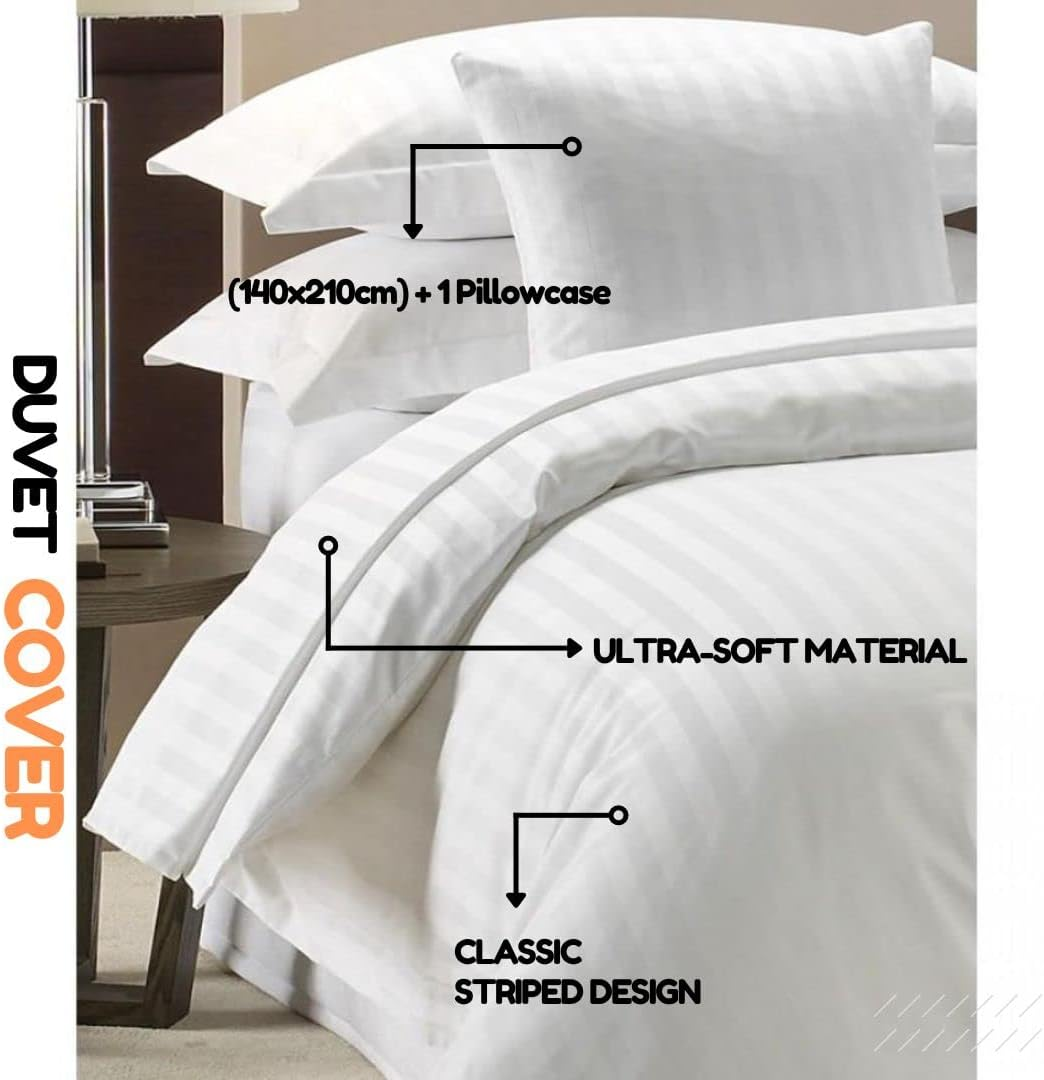 Duvet Cover Set White - Hotel Quality Ultra Soft Luxurious Wrinkle Resistant Satin Stripe Bed Duvets Cover Sets with 2 Pillowcases Super Soft Poly Cotton Blend (Double 180 Cm X 210 Cm) image number 5