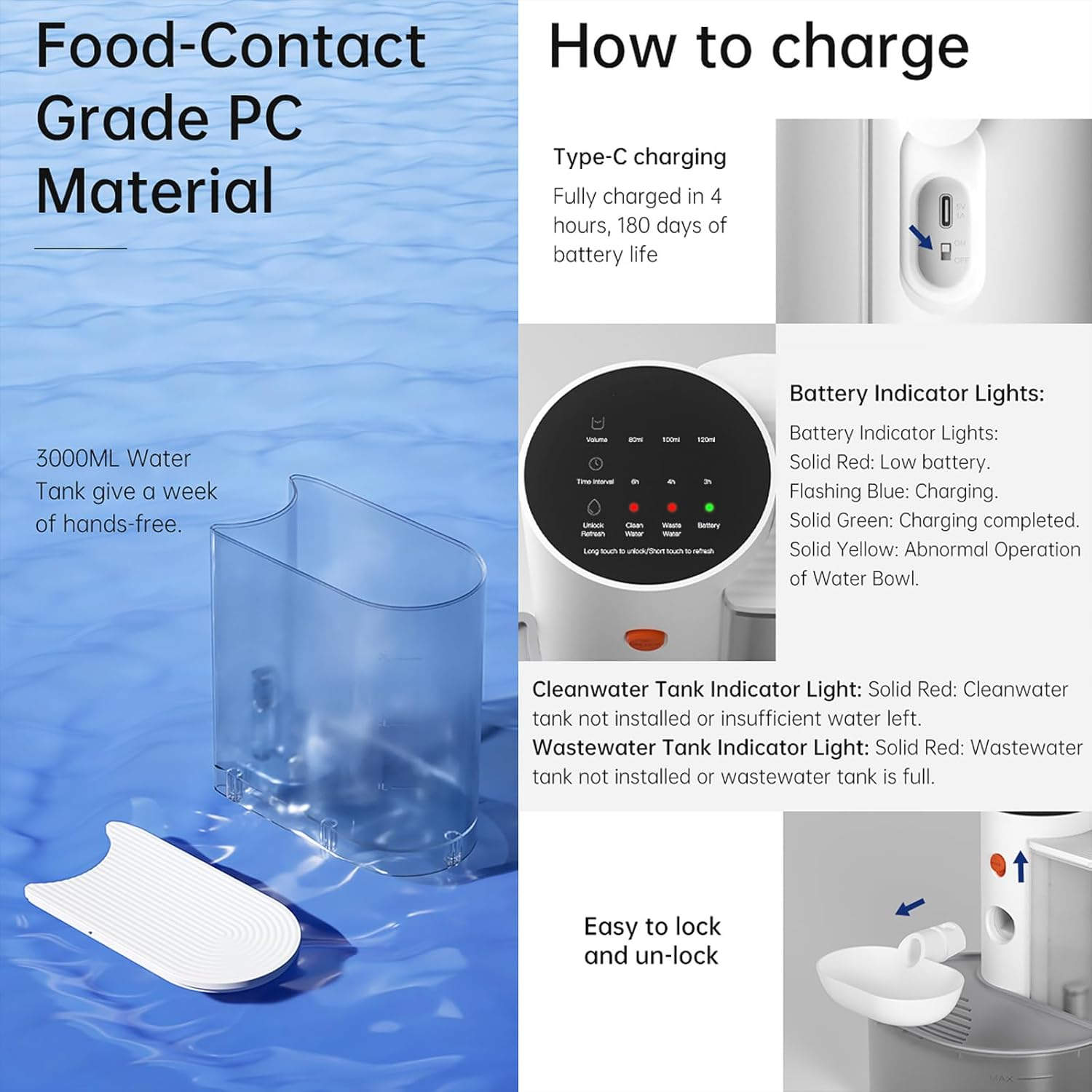 SAILESI Smart Pet Water Fountain, 3L/101Oz Capacity Cordless Cat Water Fountain, Rechargeable Automatic Pet Water Dispenser, No Filter Needed, Wastewater Separation Always Fresh Water for Cats, Dogs image number 5