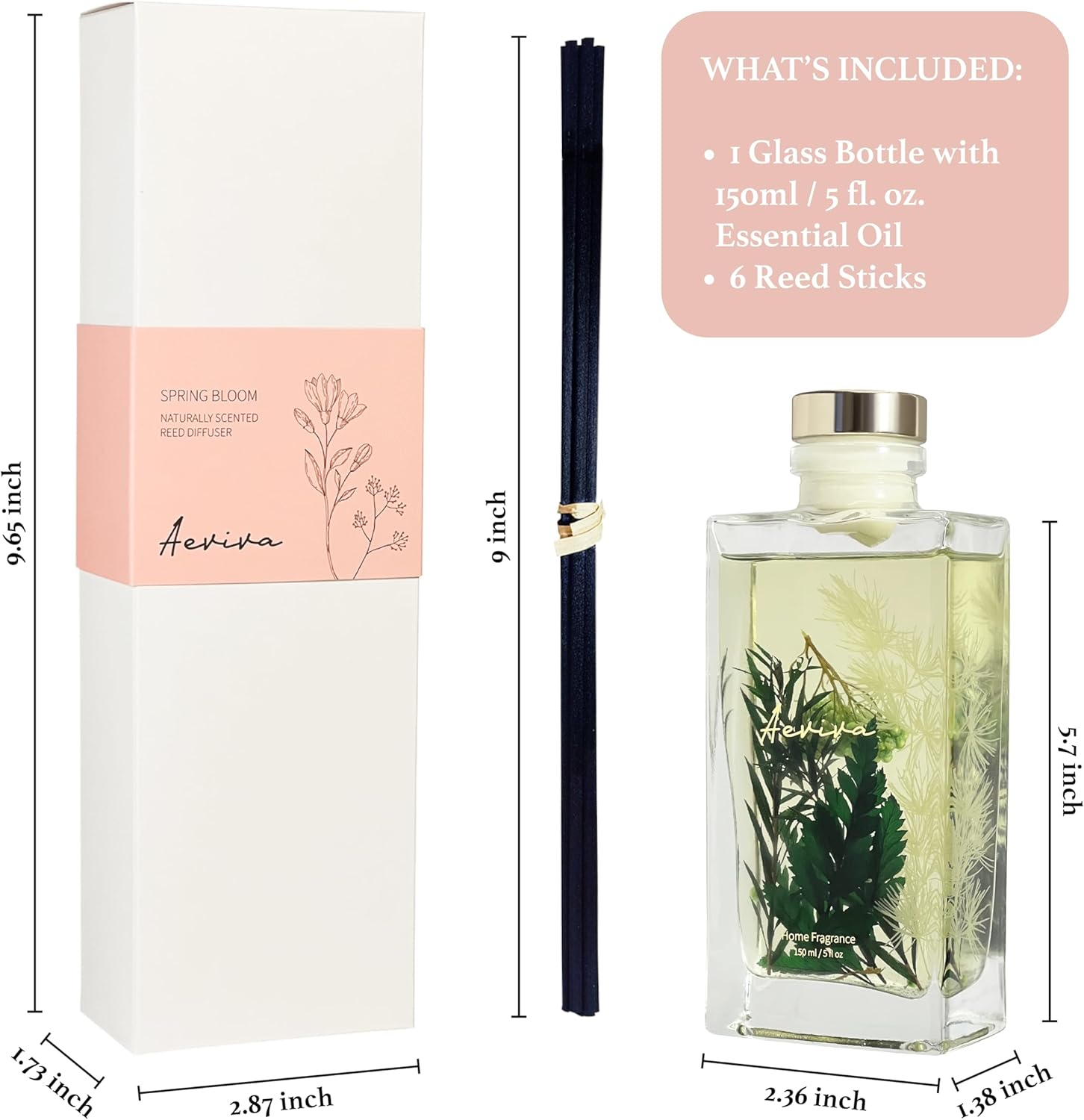 Reed Diffuser Set, 5 Fl Oz Glass Bottle Spring Bloom Scent Oil Diffuser, Home Fragrance with Reed Sticks for Bedroom, Office, Bathroom Shelf Decor & Gifts image number 5
