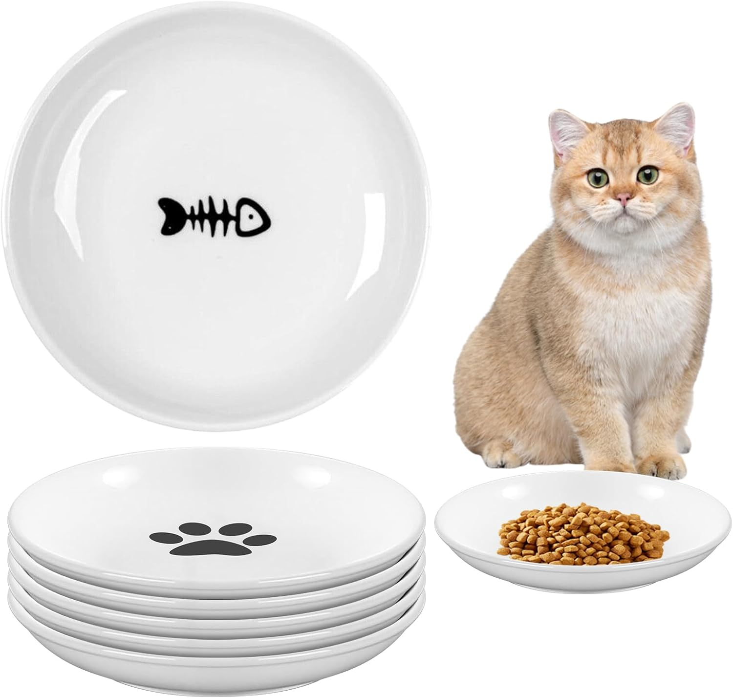 Cat Bowl Ceramic Cat Bowl Feeding Bowl: Pack of 6 Cat Bowls Ceramic Feeding Bowl Cat Feeding Bowl Cat Bowl Cat Bowl Flat Ceramic Cat Food Bowl Water Bowl image number 1