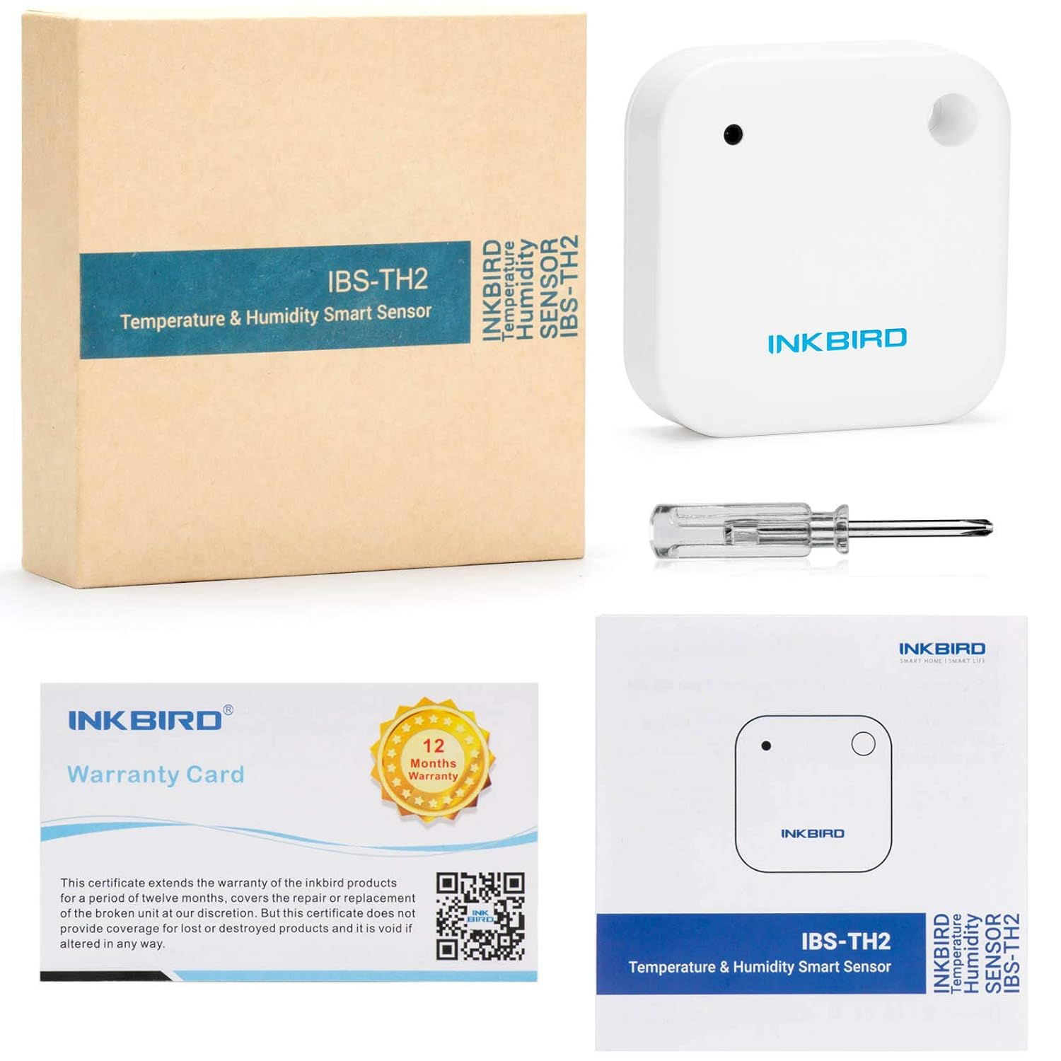 Inkbird Bluetooth Thermometer Hygrometer IBS-TH2 Smart Sensor with Alerts Calibration Interval Setting Graph&Data Export, Temperature & Humidity Data Logger for Food Reptiles Home Greenhouse