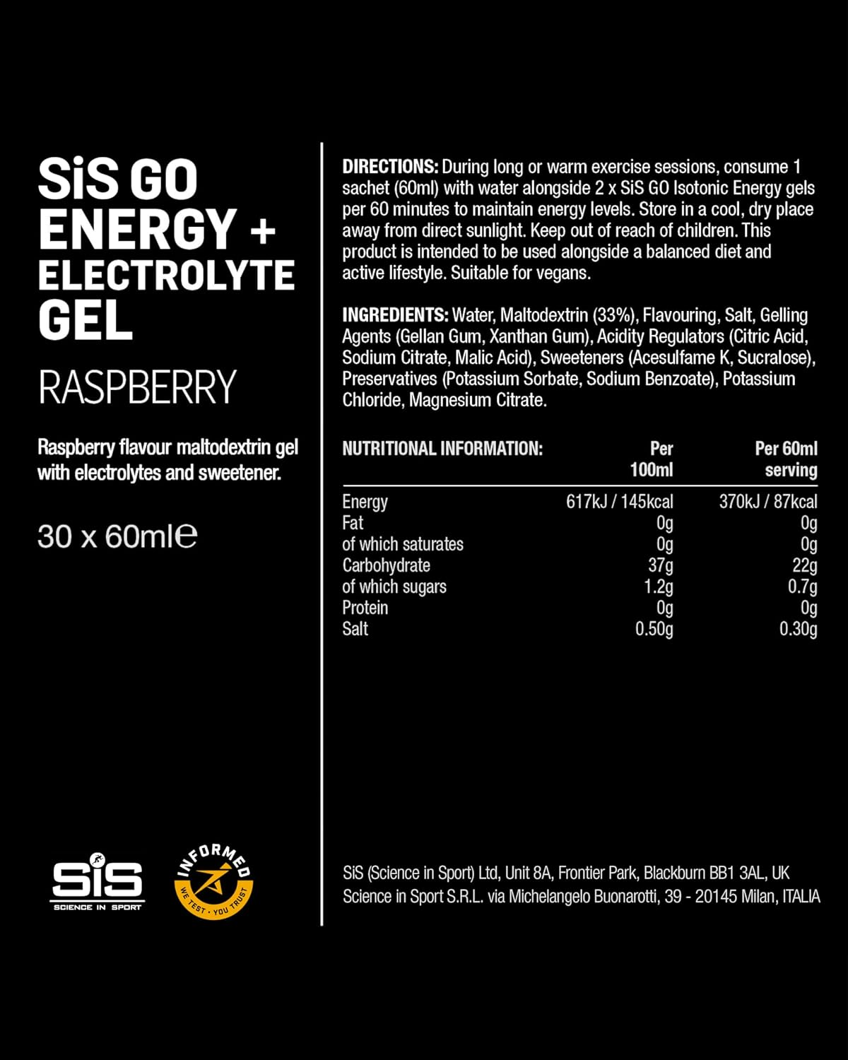 SIS Go Isotonic Energy Gel with Electrolytes - Nutrition Gel Supports Performance & Hydration for Running & Cycling - Raspberry Flavour, 60Ml, Pack of 30 image number 3