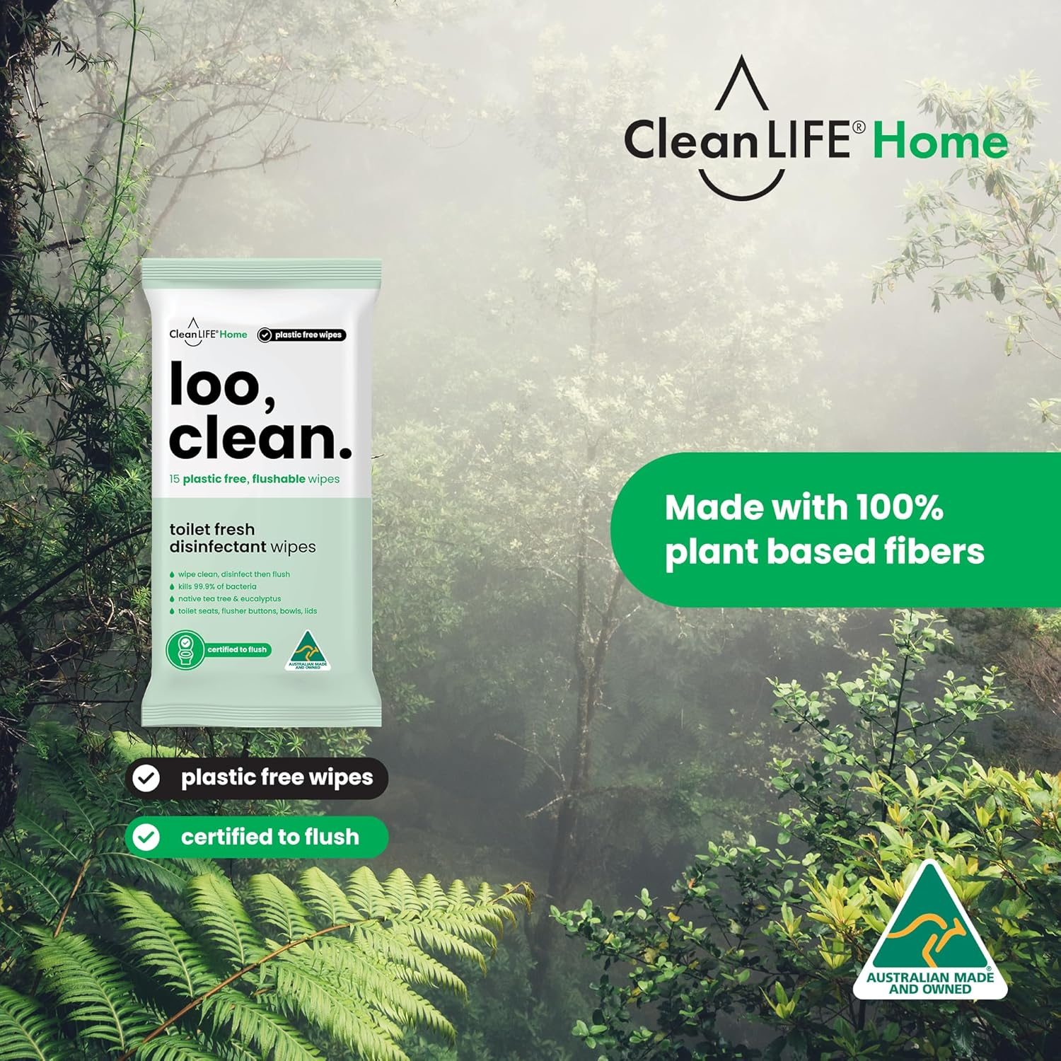 Cleanlife Flushable Toilet Wipes - Biodegradable Bathroom Cleaning Sheets, Travel Disinfectant Surface with Tea Tree & Eucalyptus for Seat, Bowl & Public Loo Hygiene, 15 Wipes image number 4
