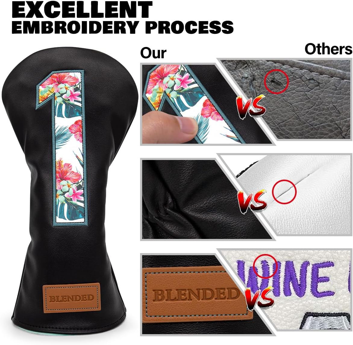 BAIRBRE Golf Club Covers Driver Covers Fairway Wood Head Cover Hybrid Headcover 3 Wood Headcovers Leather 3 Wood Headcovers Golf Head Covers for Scotty Cameron Taylormade Titleist Odyssey,Black image number 4