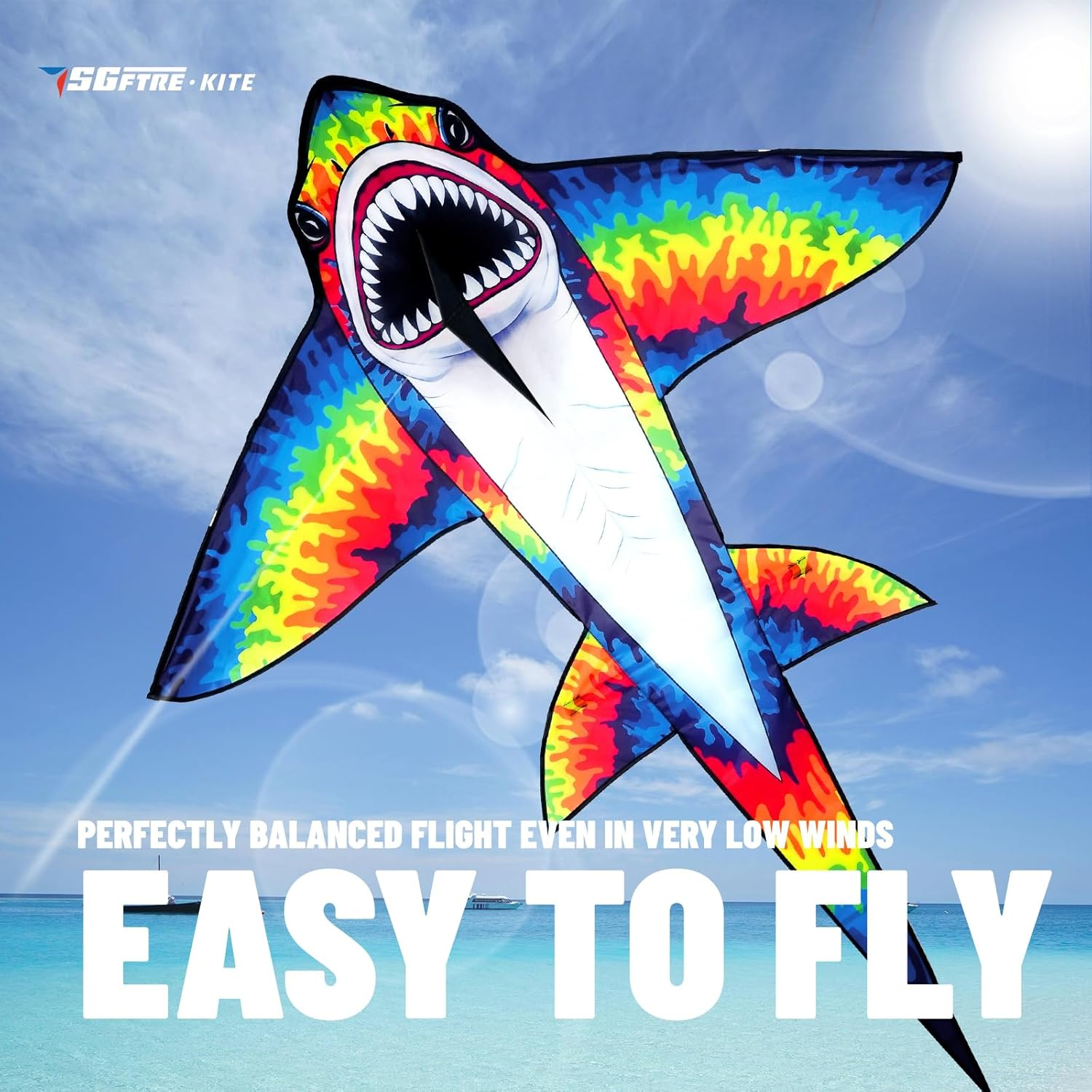 Sgftre Three Headed Shark Kite for Kids and Adults,Kites for Kids Ages 8-12 Easy to Fly,Single Line Beach and Park Kite for Family Outdoor Games image number 4