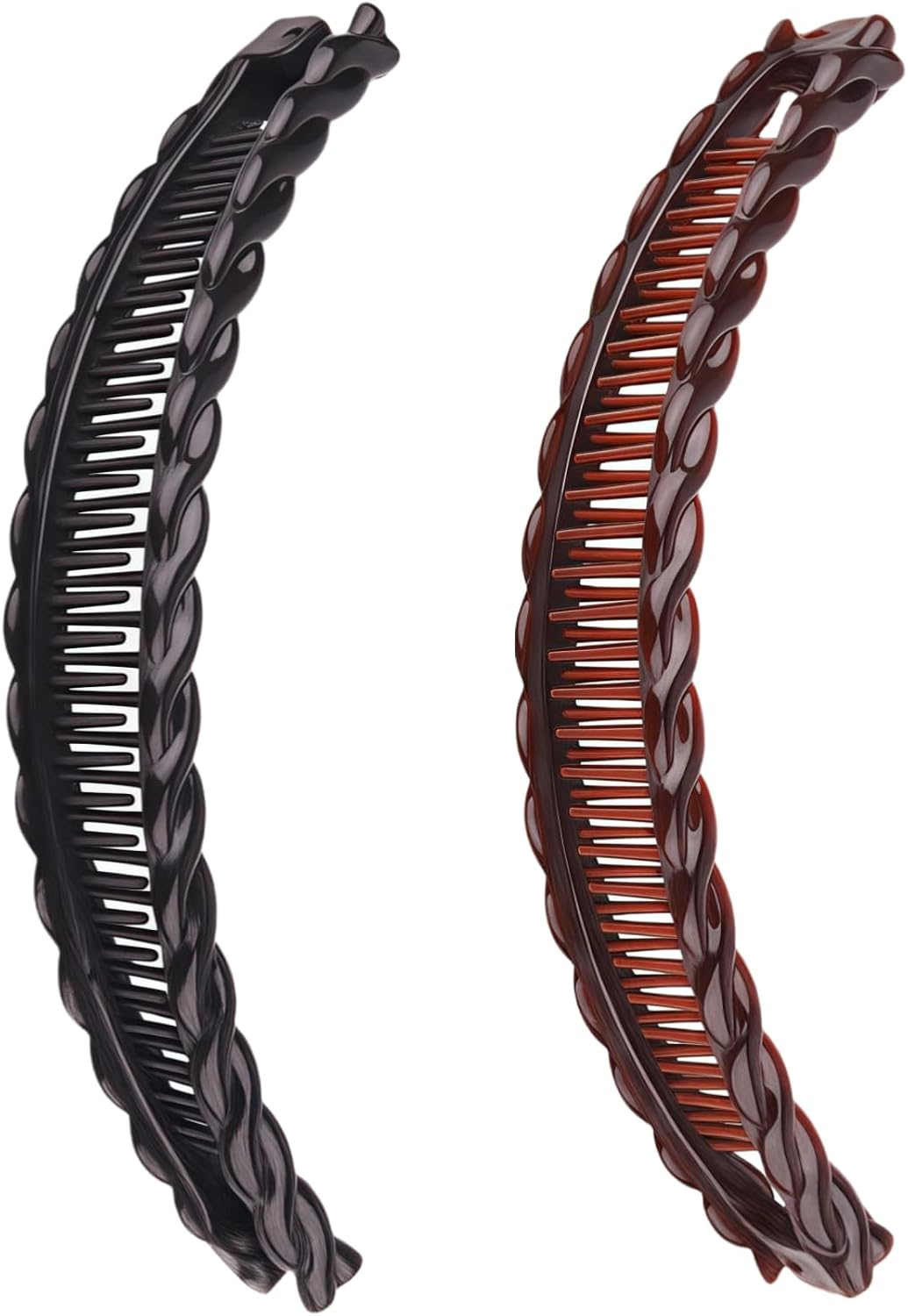 2 Pack One Black and One Brown Tort Banana Clips Fish Clips Vintage Clincher Combs Tool for Thick Curly Hair Accessories Banana Hair Comb Fish Grip Slide Hair Clips Claws Set，Clips and Barrettes image number 6