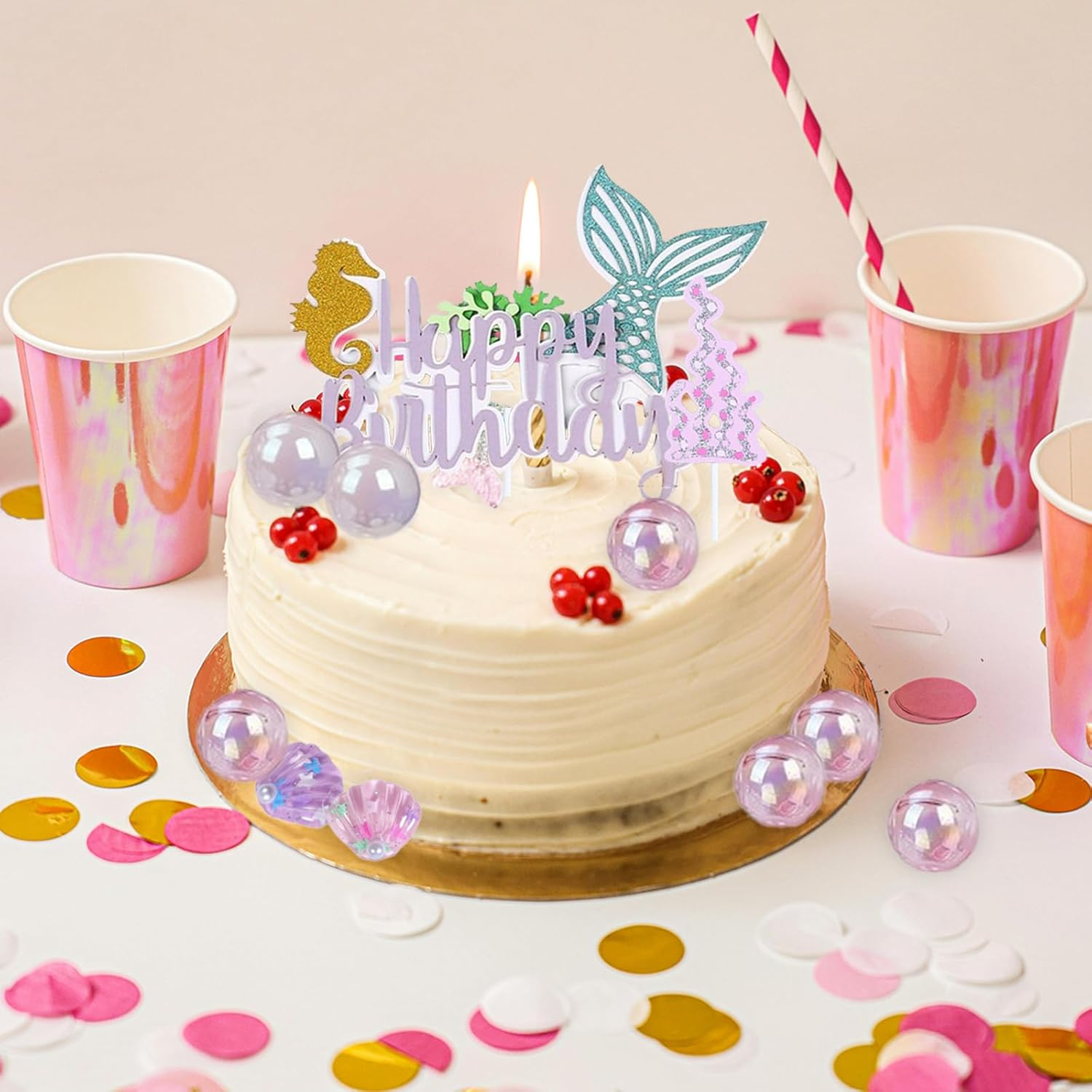 ZANZER 30 PCS Mermaid Cake Topper for Girls under the Sea Ocean Theme Mermaid Cake Decorations Kids Birthday Party Supplies Birthday Cake Topper (Mermaids Cake Toppers) image number 3