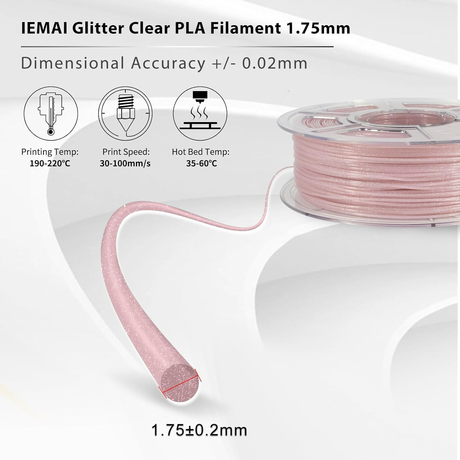 IEMAI Clear PLA Filament 1.75Mm 1Kg, Glitter Transparent PLA Cherry Blossom Pink 3D Printer Filament, Dimensional Accuracy +/- 0.02 Mm image number 4