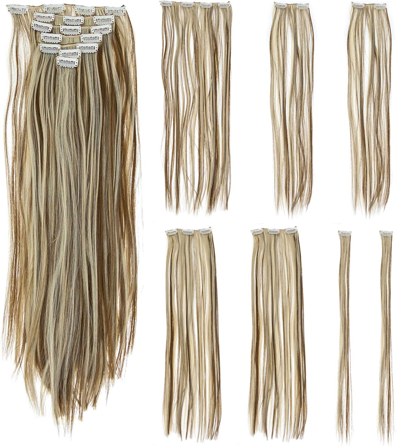 (1B-Off Black) - SWACC Women 60Cm Straight Full Head 7 Separate Pieces Heat Resistance Synthetic Hair Clip in Hair Extensions (1B-Off Black)