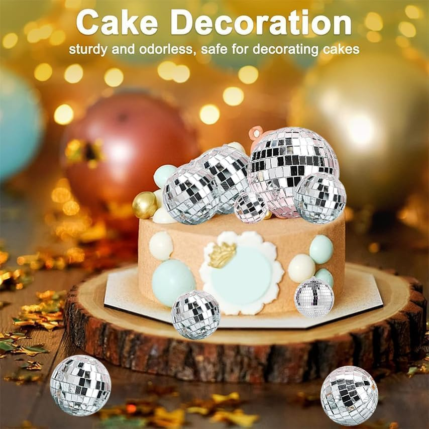 27 Pcs Mirror Disco Ball, Disco Ball, Disco Cake Topper, Disco Party Cake Topper, Disco Ball Cake Decoration, 70'S Disco Cake Decoration, Disco Ball Toppers Saturday Night Party Supplies (27 Pcs) image number 1