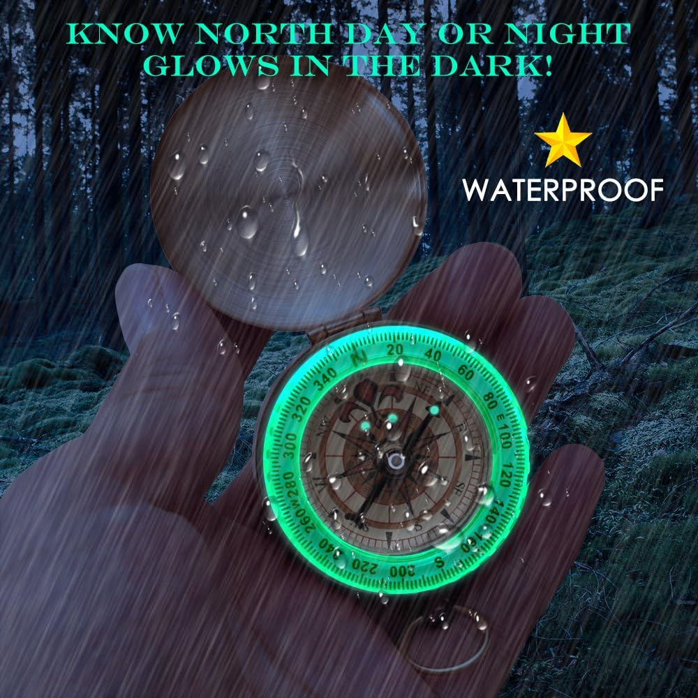 Military Compass Glow in the Dark, MAXIN Portable Pocket Watch Flip-Open Compass Waterproof for Camping, Hiking and Other Outdoor Activities. (Golden) image number 4