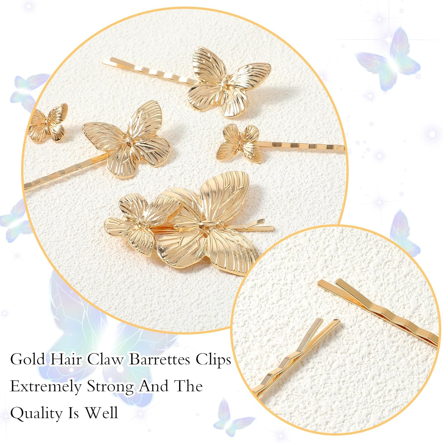 Ymapinc Pack of 5 Butterfly Hair Clips Women'S Cute Butterfly Hair Clip Gold Hairstyles Accessories for Birthday Parties Wedding Parties (7.6 Cm, 6.65 Cm, 6.5 Cm) image number 2