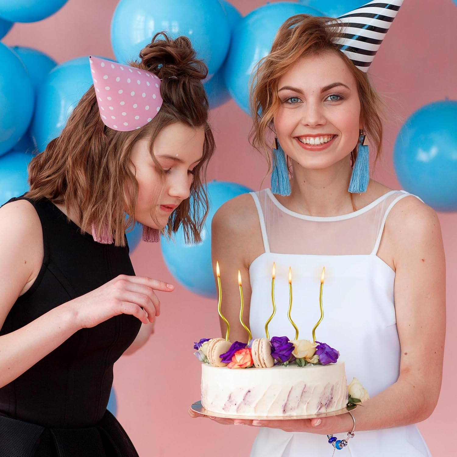 Birthday Cake Candles 6 Pieces Golden Candles, Birthday Party Long Thin Cake Candles Metallic Birthday Candles, Birthday Candles in Holders, for Wedding Anniversary Graduation Party Decors (A) image number 2