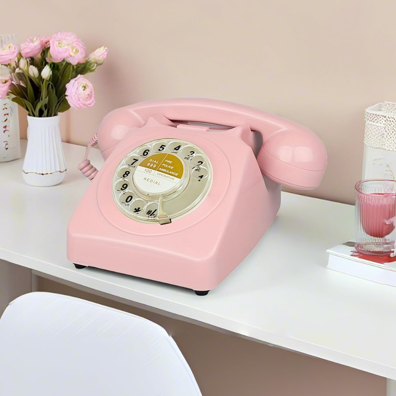 Pink Retro Rotary Landline Phone 1960S Vintage Telephone Old Fashioned Corded Phones with Mechanical Ringer for Home/Office/Hotel/,Old School Telephone image number 5
