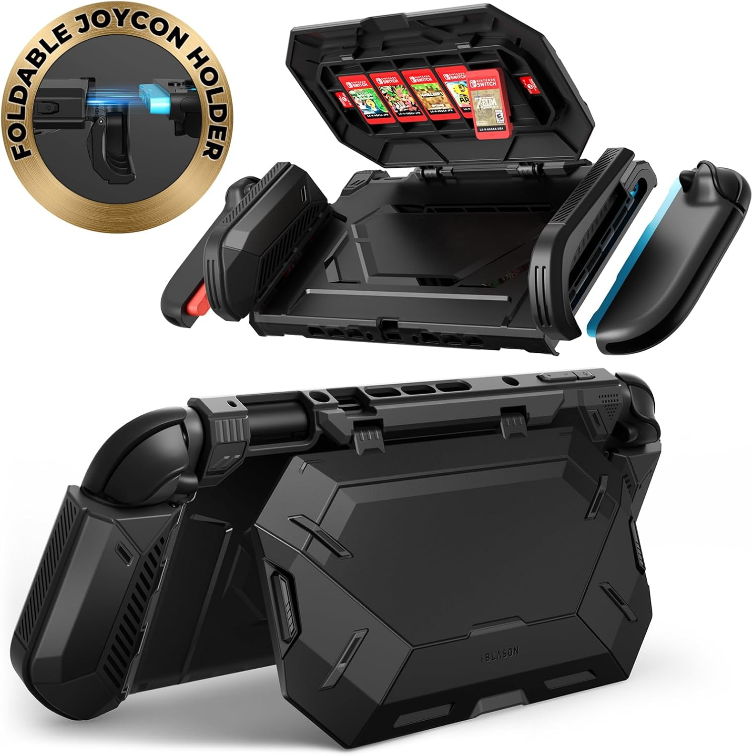 I-Blason for Nintendo Switch 2 Case with Flip Stand Dockable [Foldable Joycon Holder] [Game Card Storage] [Ergonomic Design] Comfortable Grip Uni-Body Protective Bumper Cover for Switch 2 2025, Black (Black)