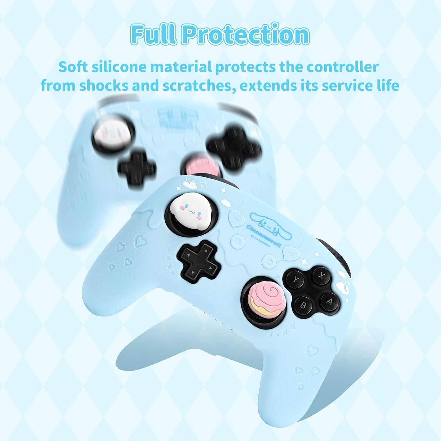 Skin for Switch Pro Controller, Soft Silicone Cover Case, Anti-Slip Grip Protector with 2 Thumb Grip Caps and 2 Stickers (Deg-Blue)